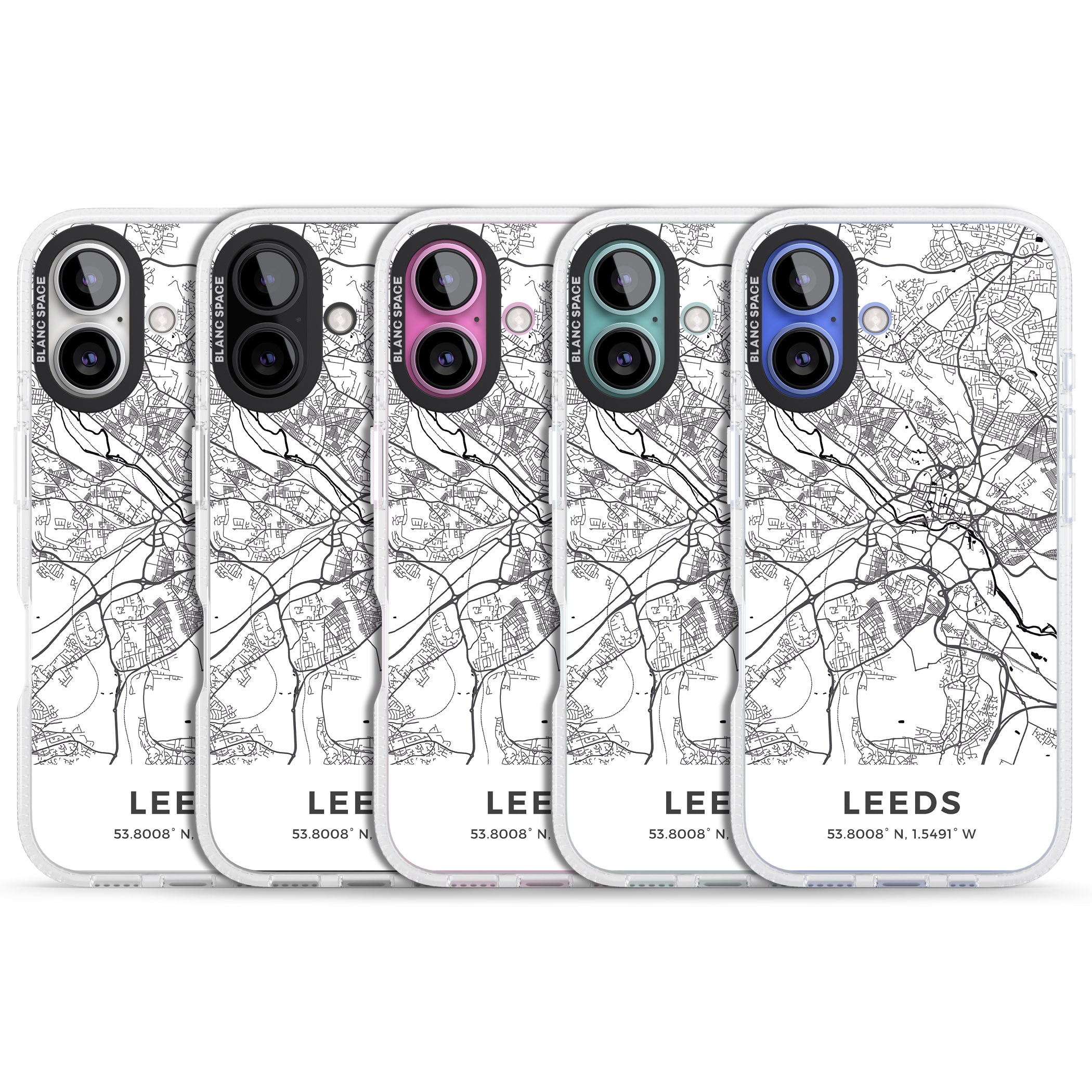 Map of Leeds, England iPhone 16 / 16 Plus Clear Case Impact Air - Blanc Space