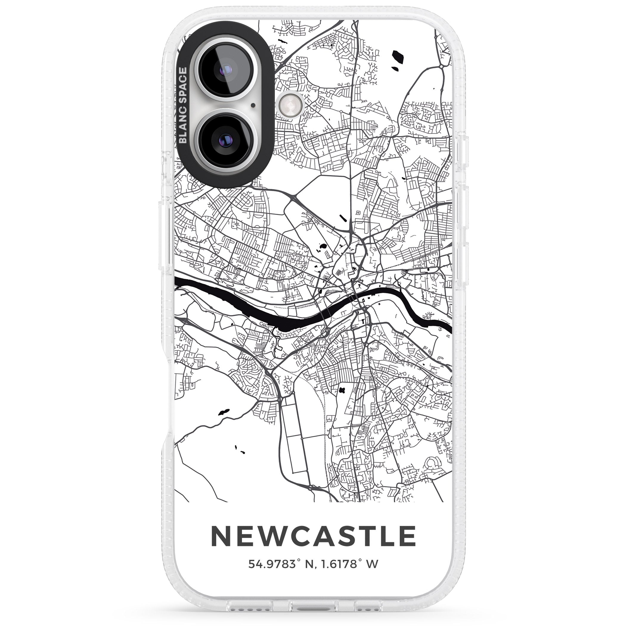 Map of Newcastle, England iPhone 16 / 16 Plus Clear Case Impact Air - Blanc Space