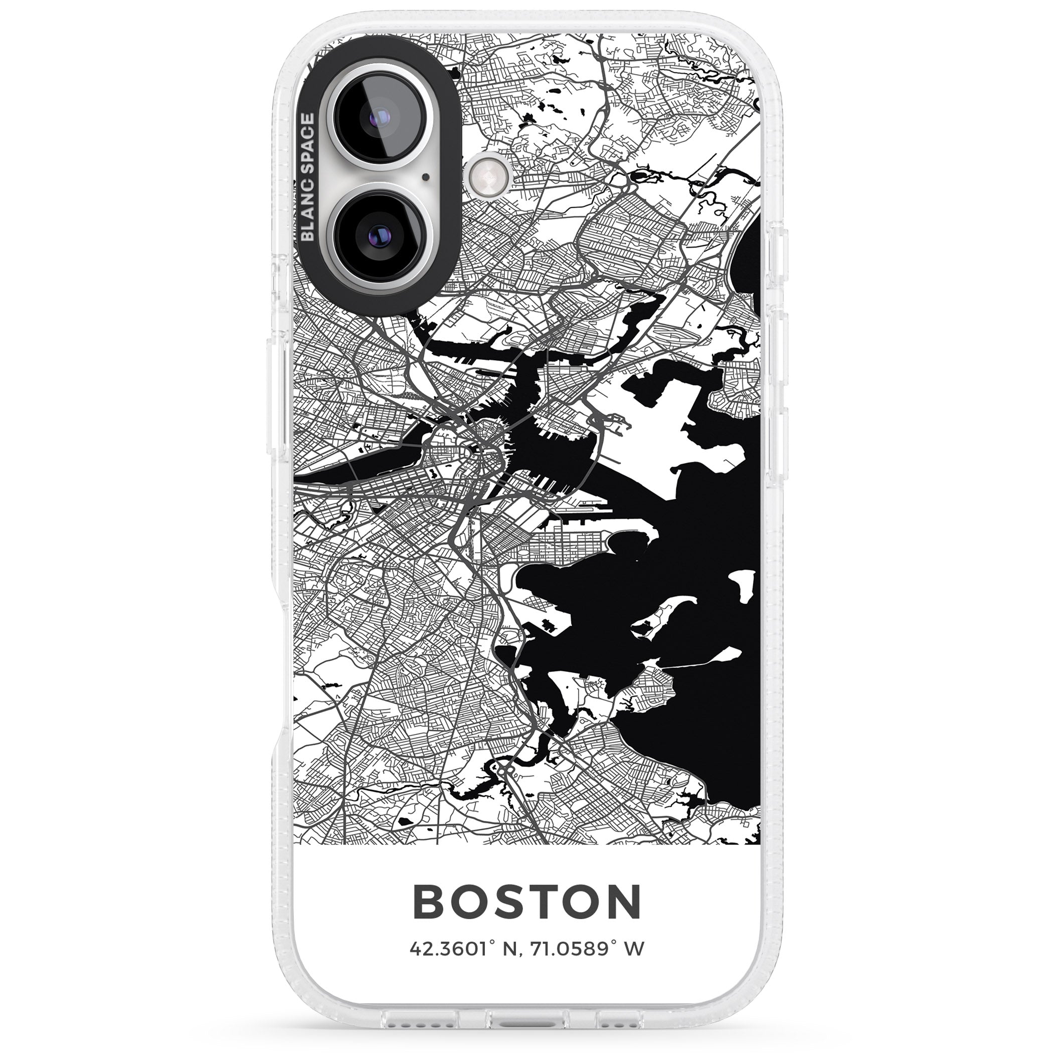 Map of Boston, Massachusetts iPhone 16 / 16 Plus Clear Case Impact Air - Blanc Space