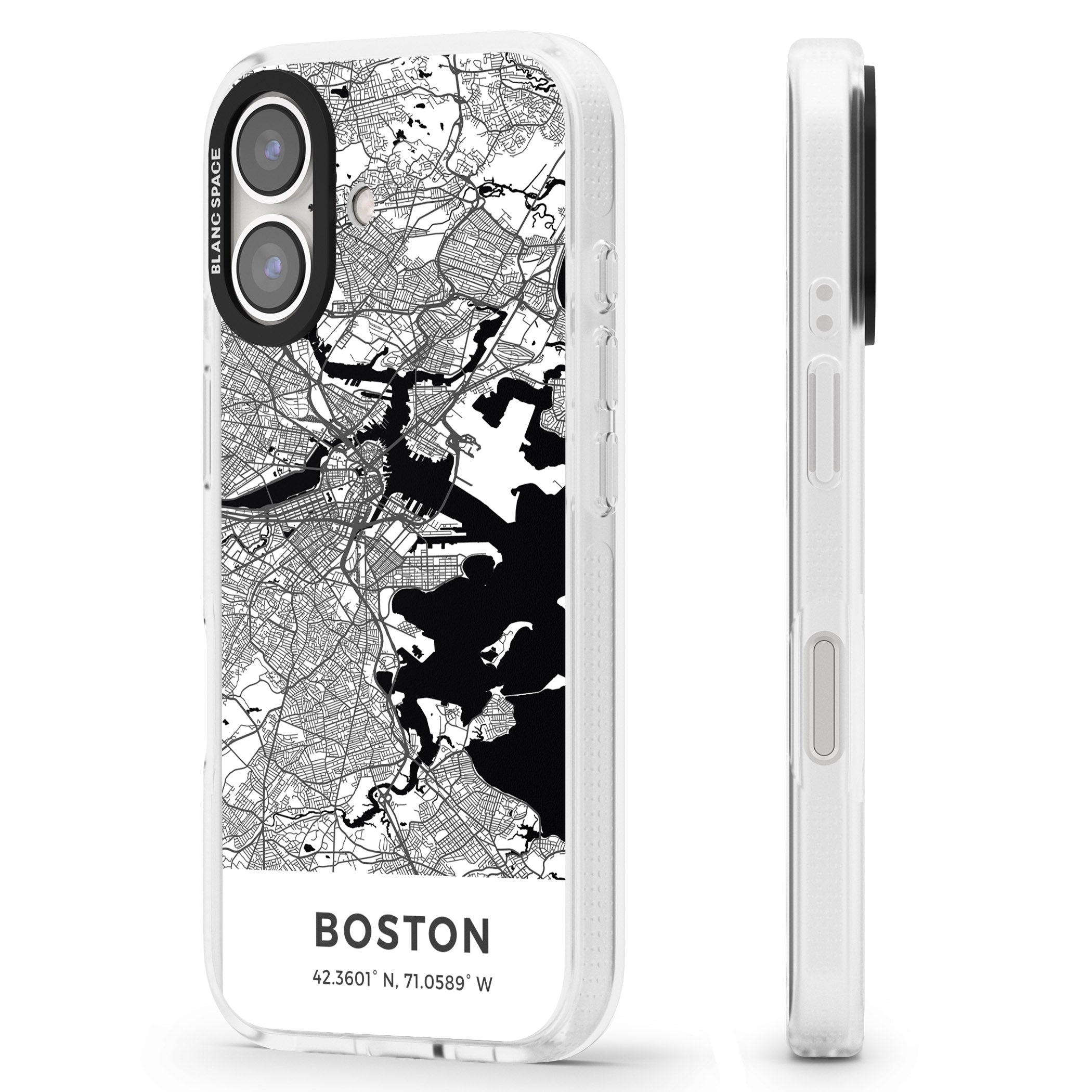 Map of Boston, Massachusetts iPhone 16 / 16 Plus Clear Case Impact Air - Blanc Space