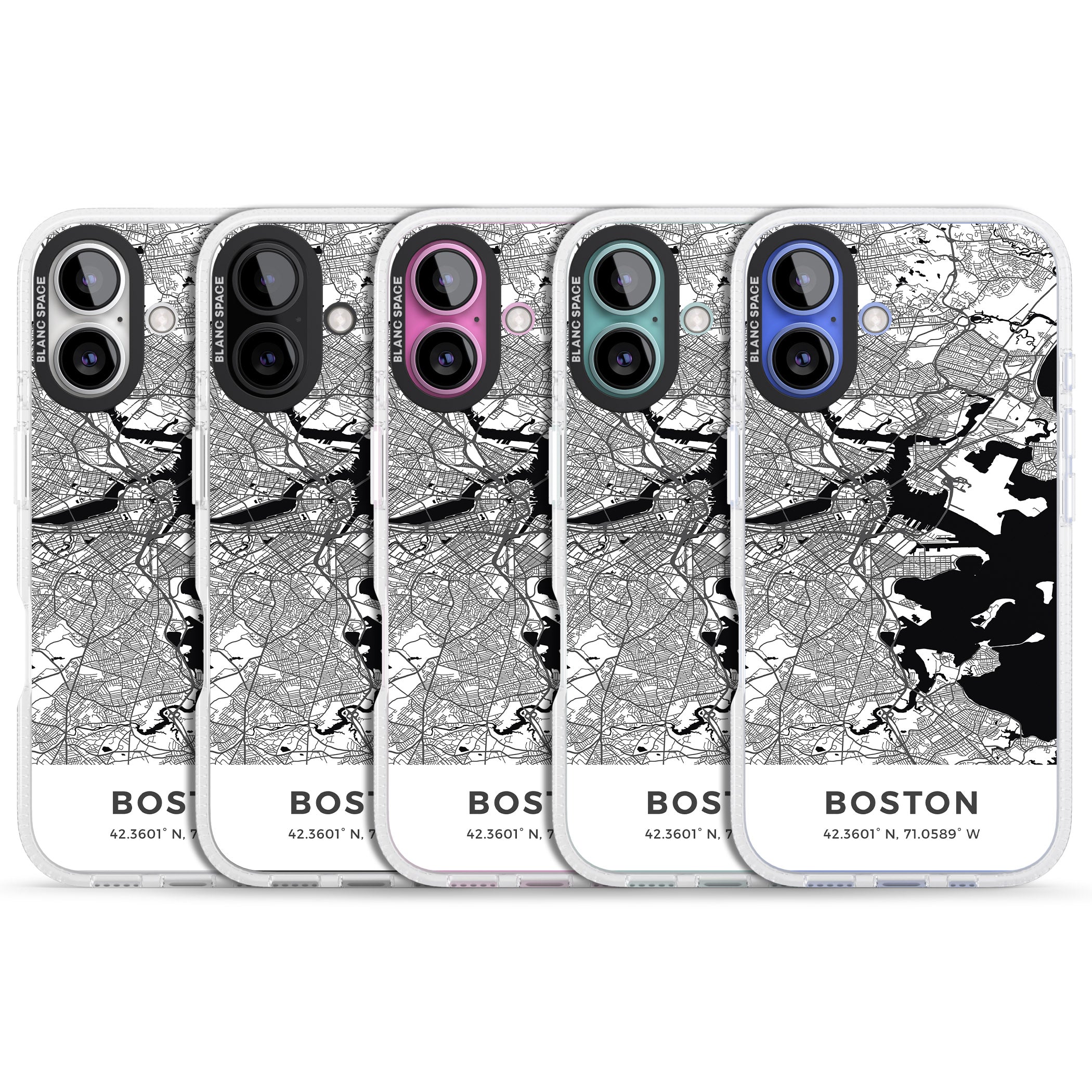 Map of Boston, Massachusetts iPhone 16 / 16 Plus Clear Case Impact Air - Blanc Space