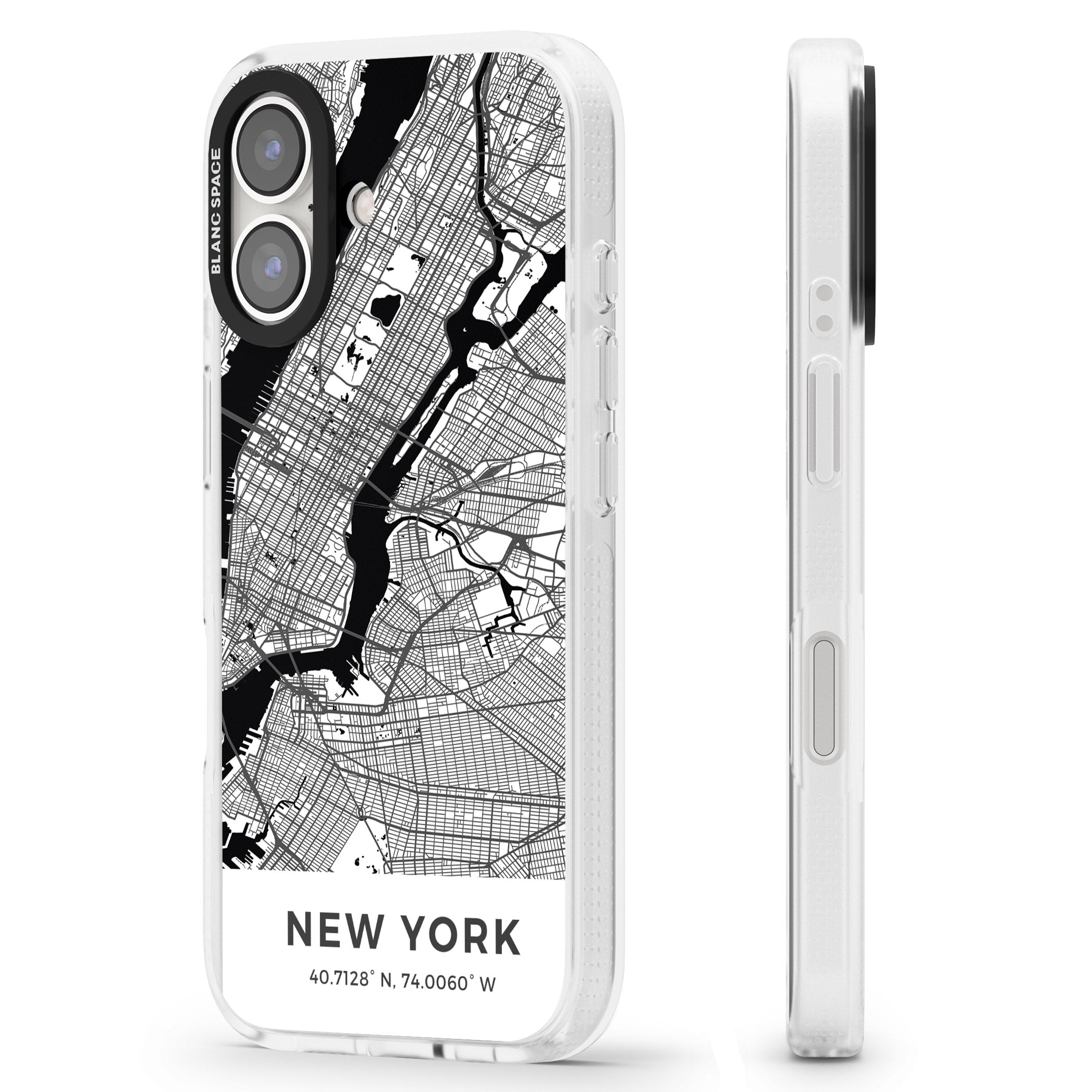Map of New York, New York iPhone 16 / 16 Plus Clear Case Impact Air - Blanc Space