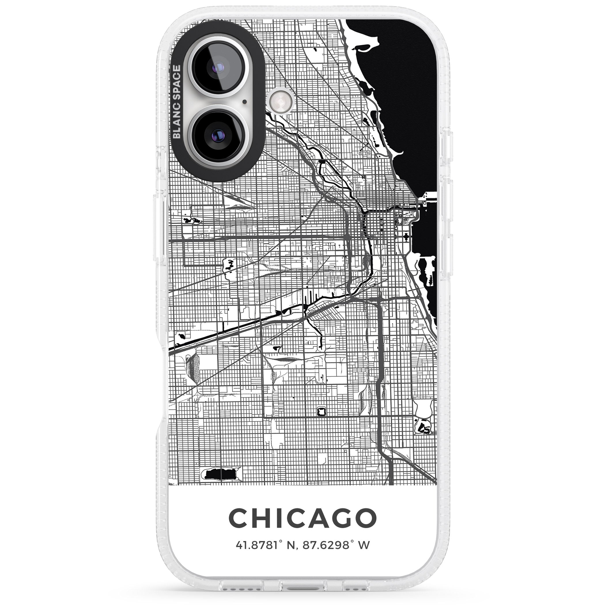 Map of Chicago, Illinois iPhone 16 / 16 Plus Clear Case Impact Air - Blanc Space