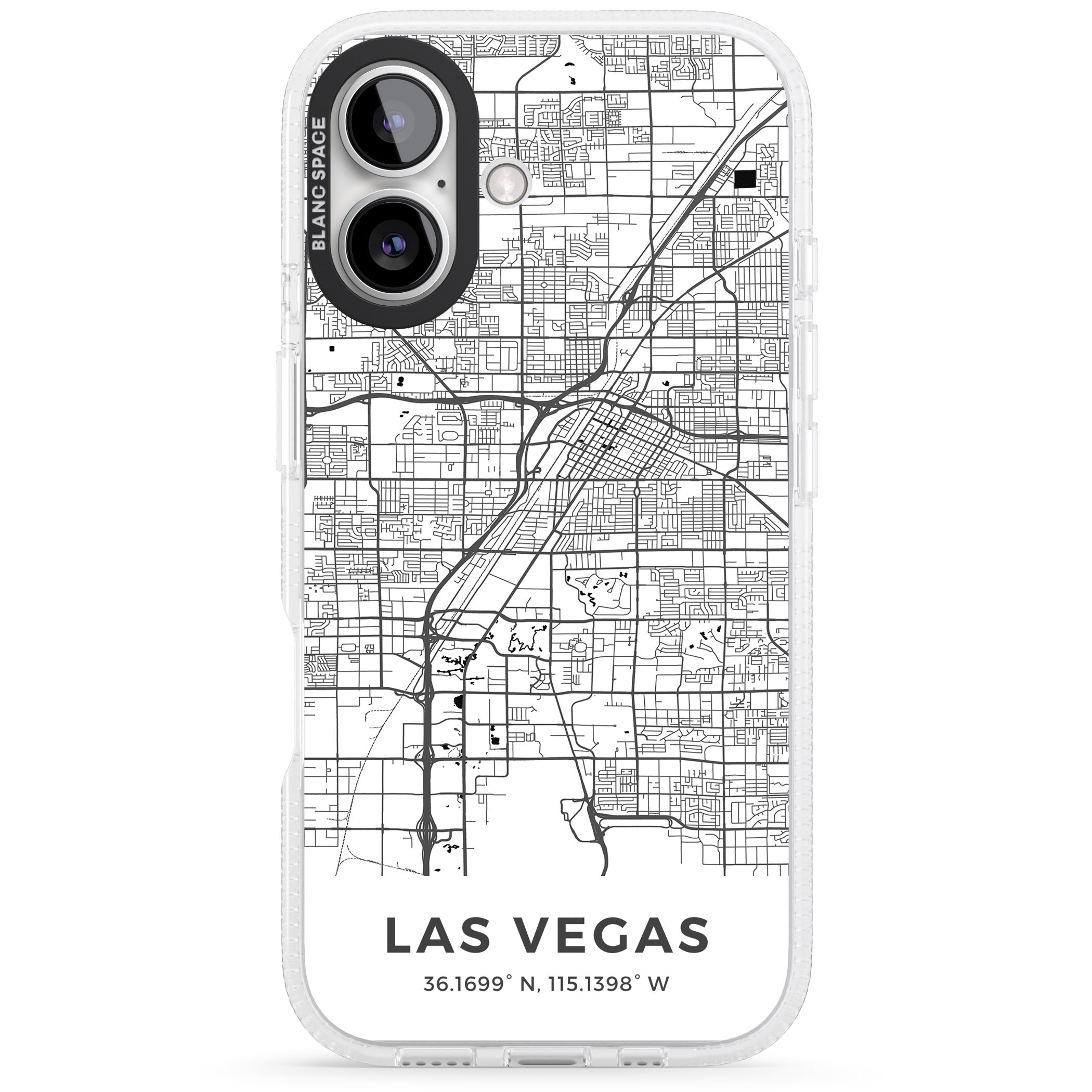 Map of Las Vegas, Nevada iPhone 16 / 16 Plus Clear Case Impact Air - Blanc Space