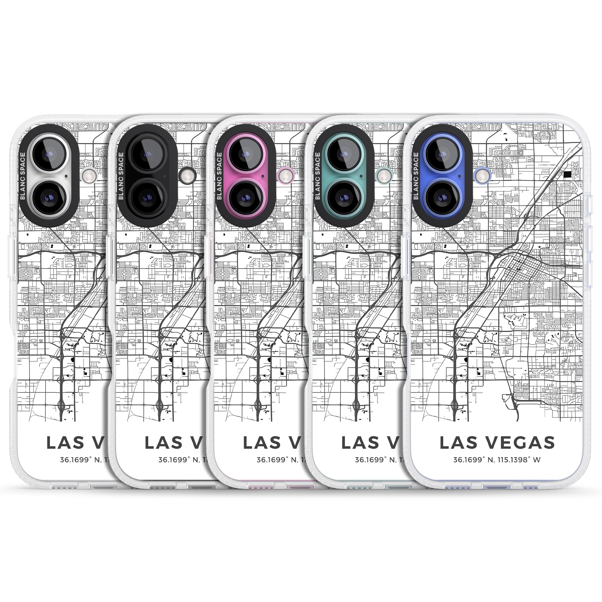 Map of Las Vegas, Nevada iPhone 16 / 16 Plus Clear Case Impact Air - Blanc Space