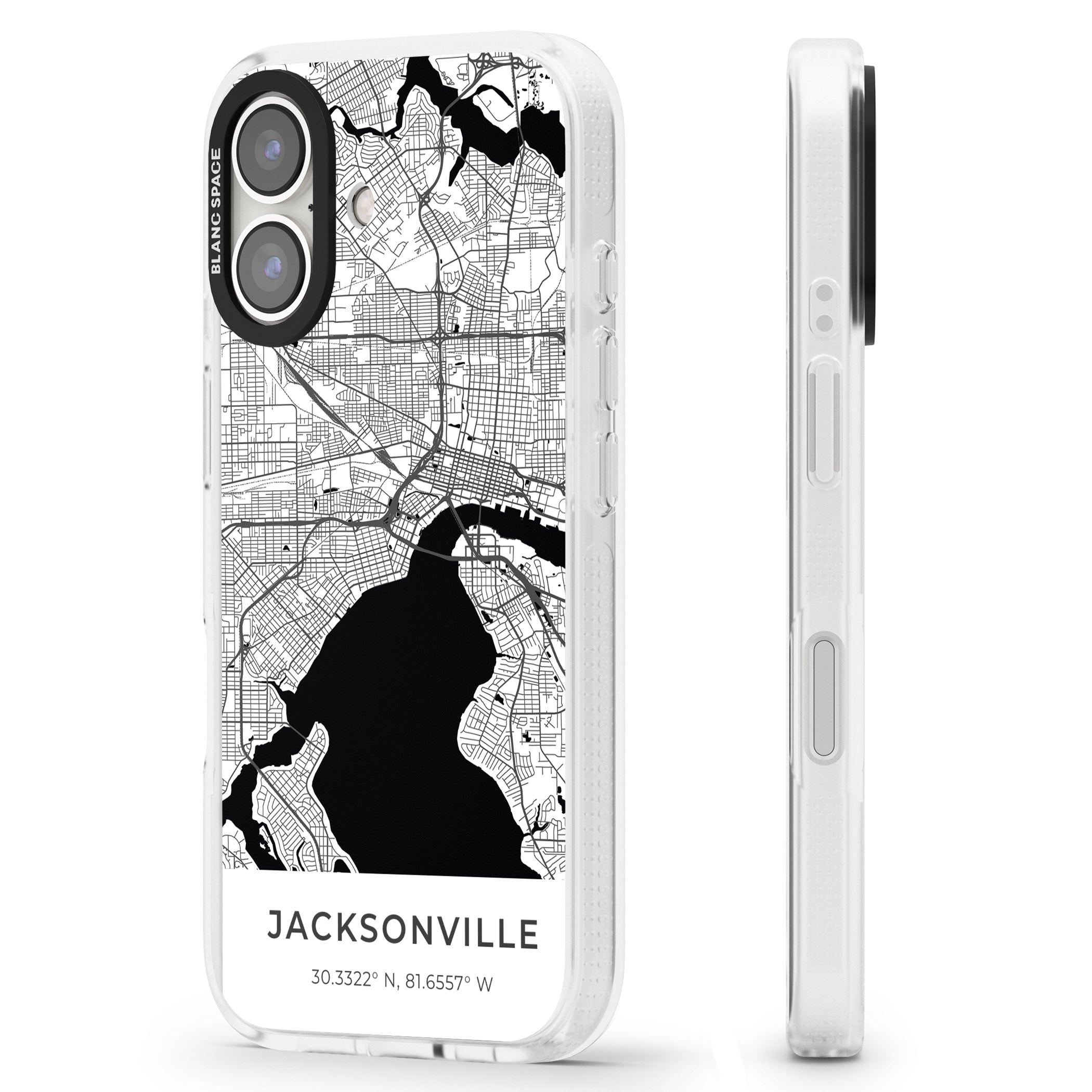 Map of Jacksonville, Florida iPhone 16 / 16 Plus Clear Case Impact Air - Blanc Space