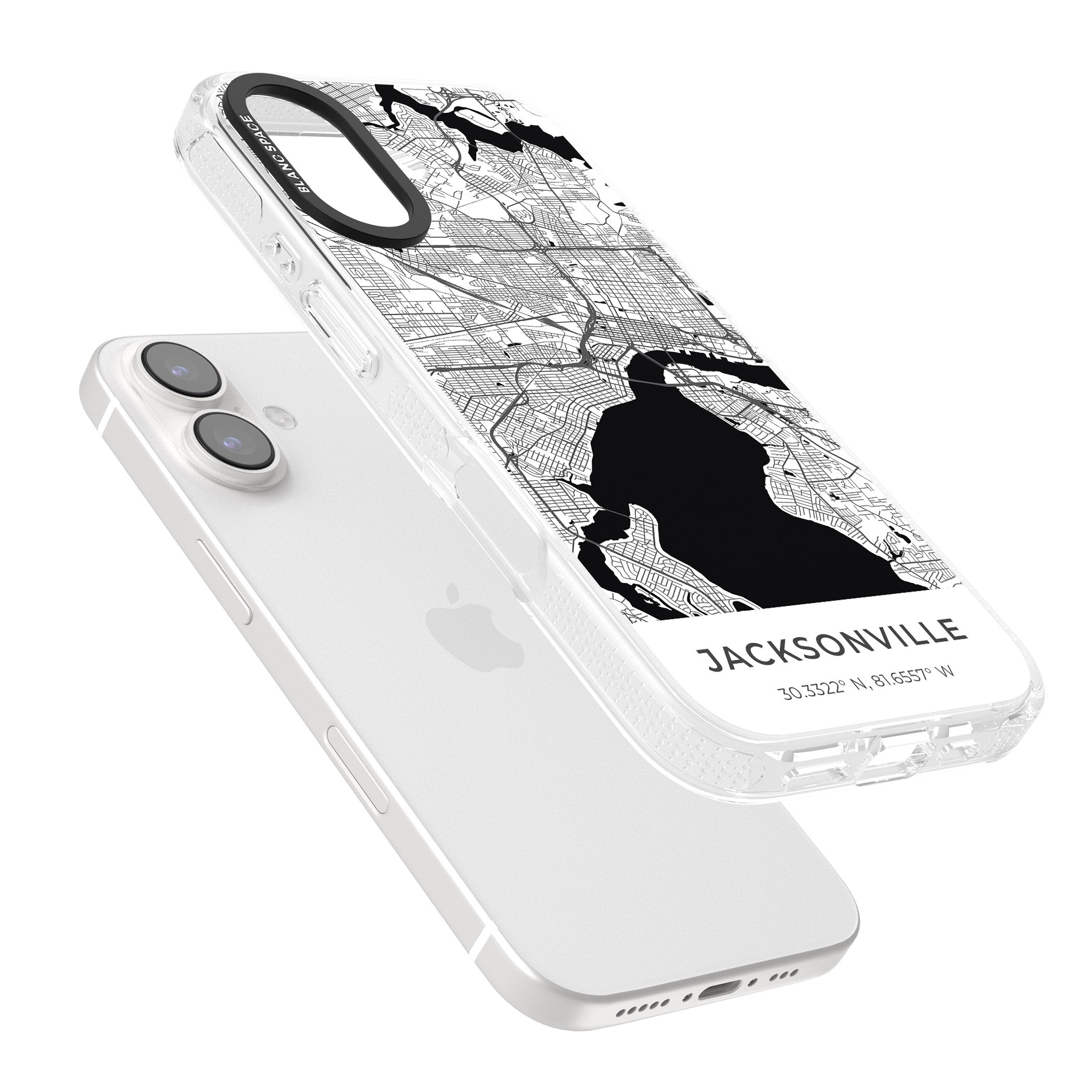 Map of Jacksonville, Florida iPhone 16 / 16 Plus Clear Case Impact Air - Blanc Space