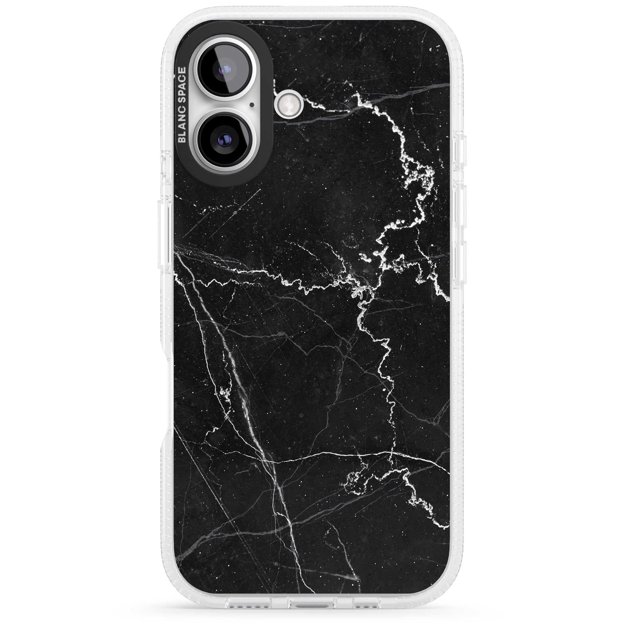 Bold Black Marble with White Texture iPhone 16 / 16 Plus Clear Case Impact Air - Blanc Space