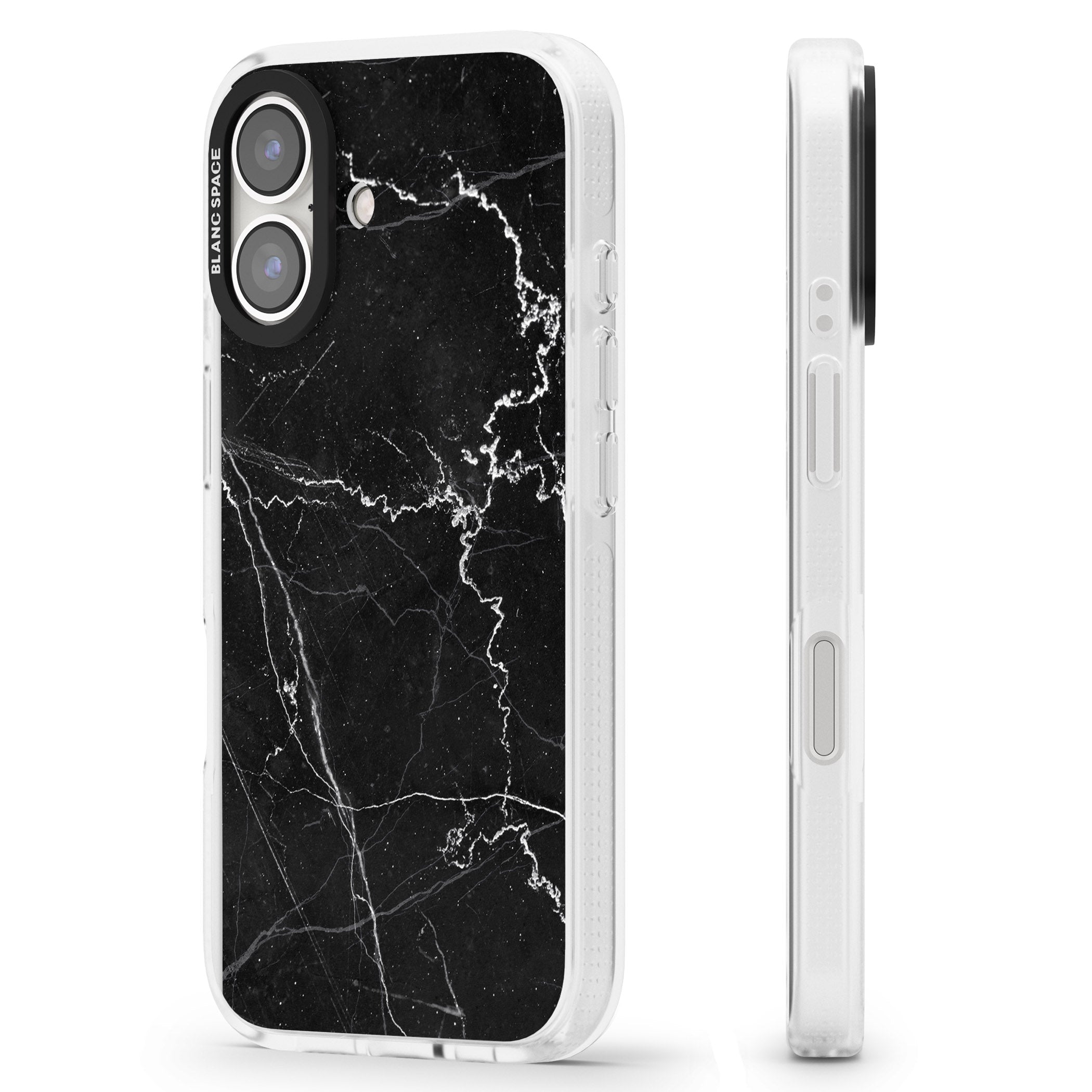 Bold Black Marble with White Texture iPhone 16 / 16 Plus Clear Case Impact Air - Blanc Space