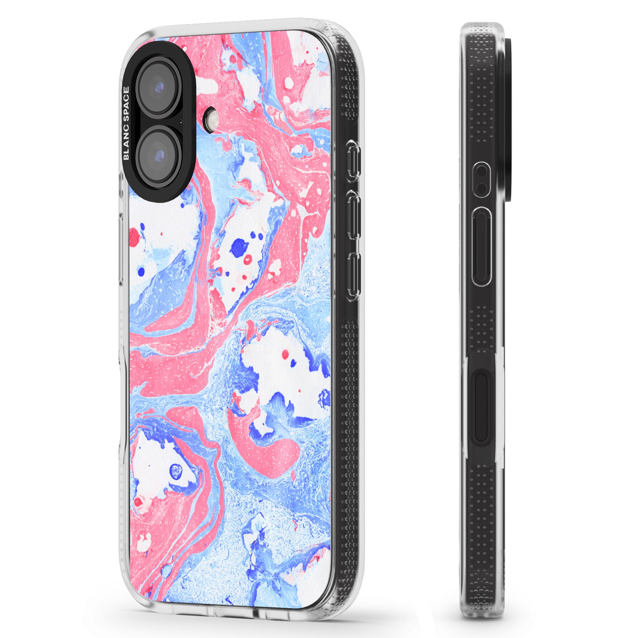 Pink, Blue & White Marbled Paper Pattern iPhone 16 / 16 Plus Clear Case Impact Air - Blanc Space