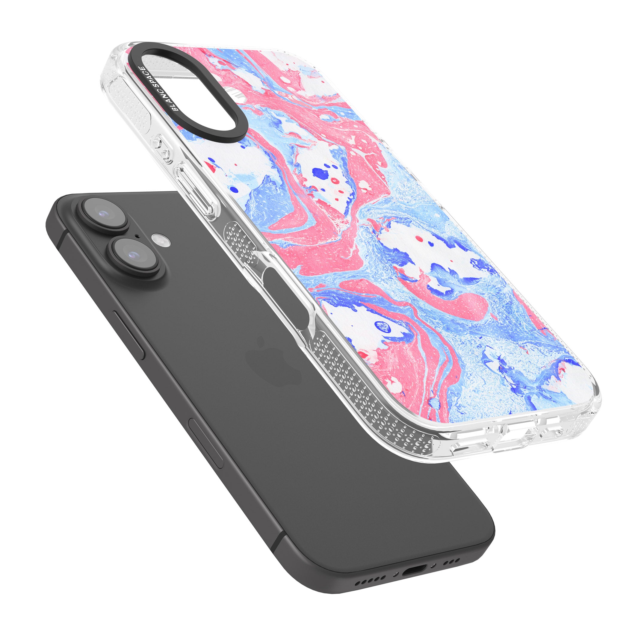 Pink, Blue & White Marbled Paper Pattern iPhone 16 / 16 Plus Clear Case Impact Air - Blanc Space