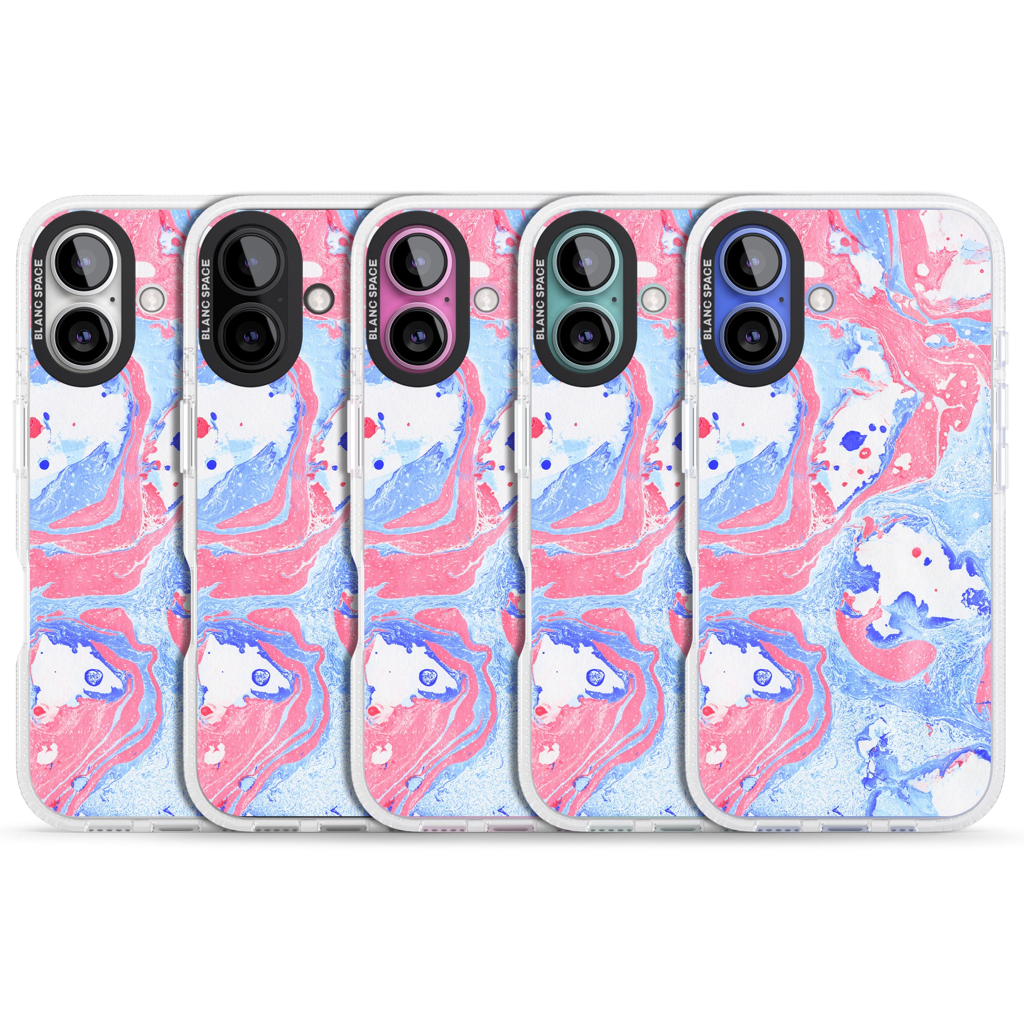 Pink, Blue & White Marbled Paper Pattern iPhone 16 / 16 Plus Clear Case Impact Air - Blanc Space