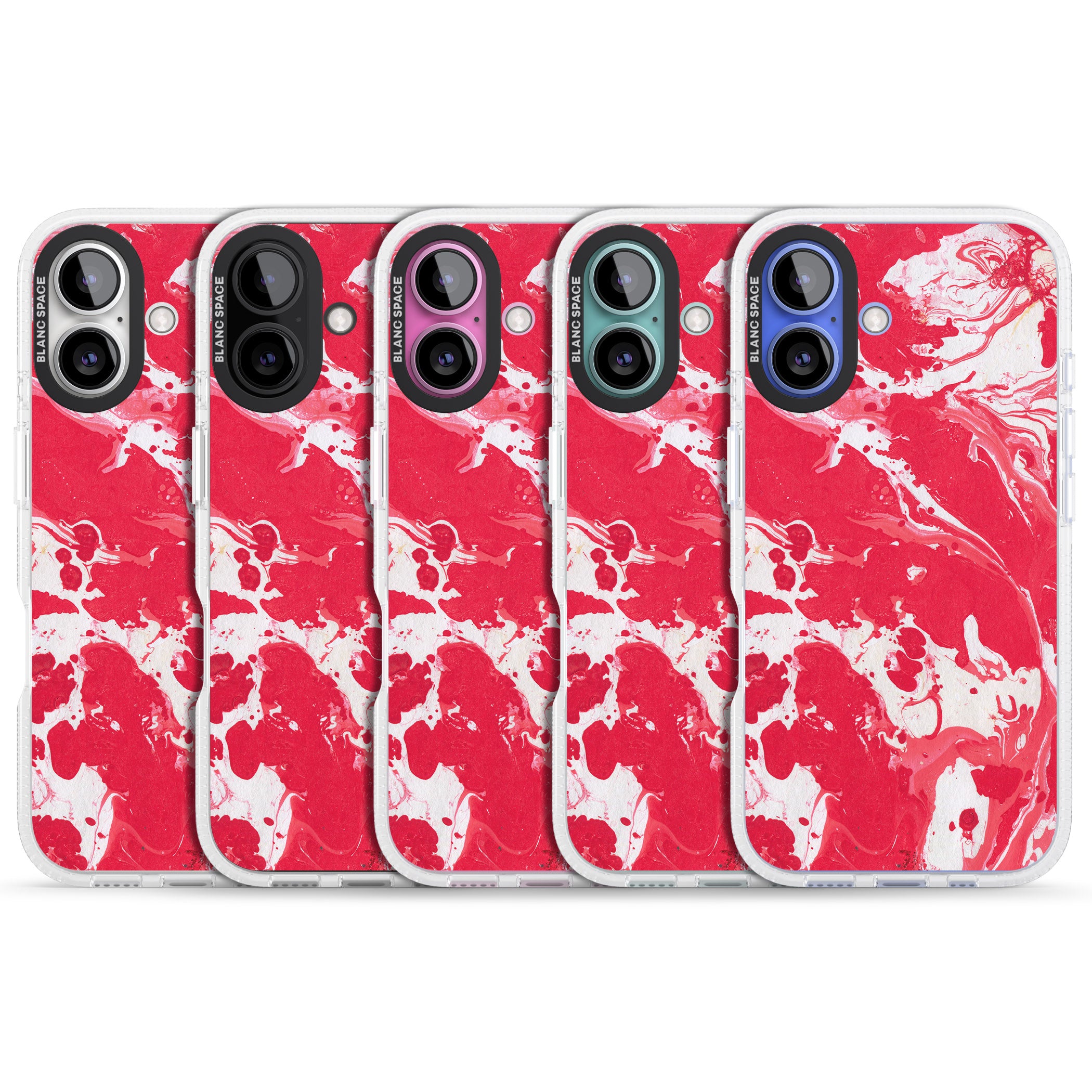 Red & White - Marbled Paper iPhone 16 / 16 Plus Clear Case Impact Air - Blanc Space