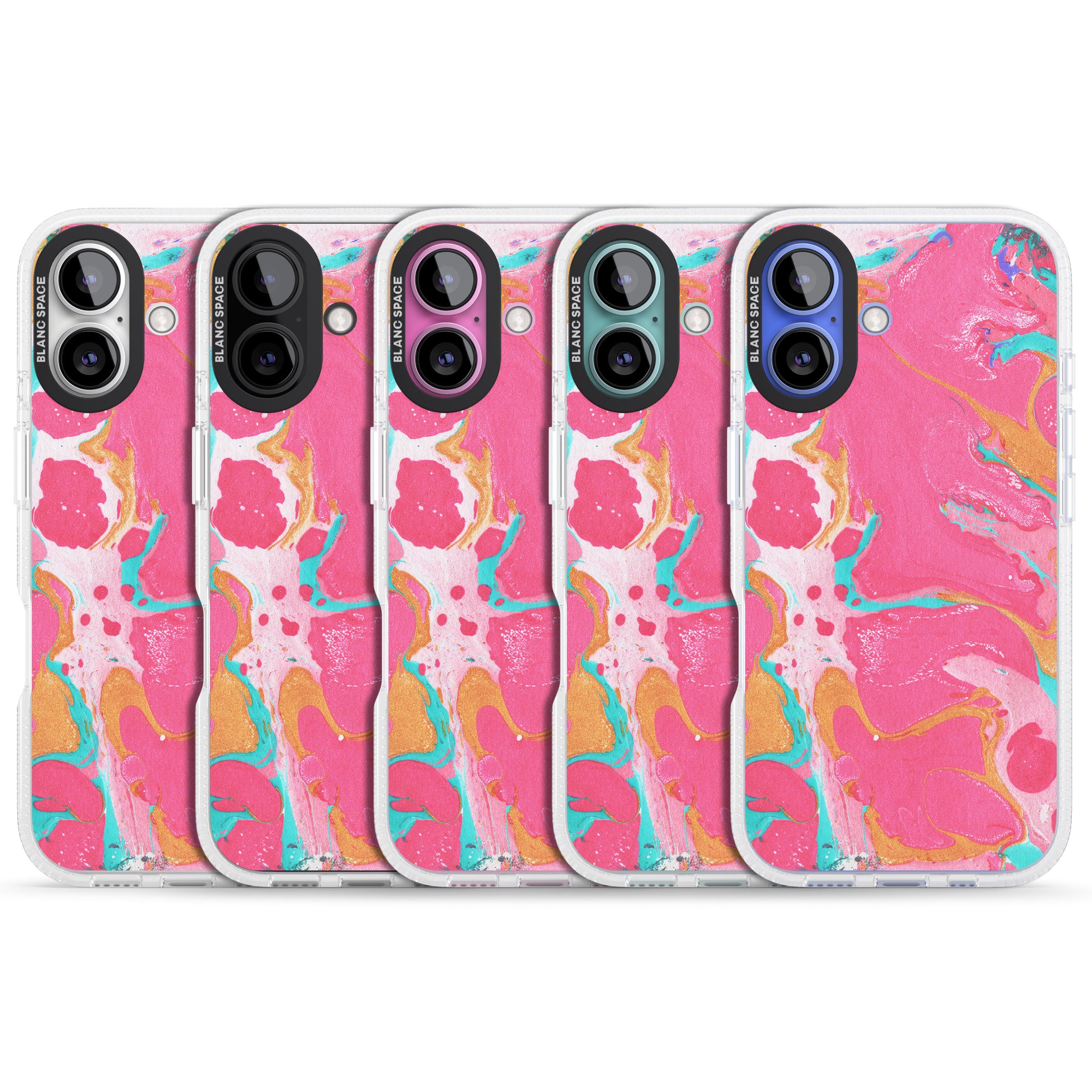 Pink, Orange & Turquoise Marbled Paper Pattern iPhone 16 / 16 Plus Clear Case Impact Air - Blanc Space