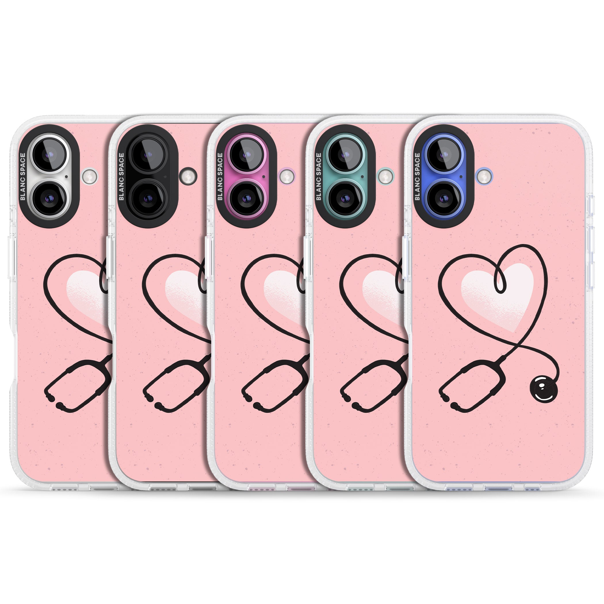 Medical Inspired Design Stethoscope Heart iPhone 16 / 16 Plus Clear Case Impact Air - Blanc Space