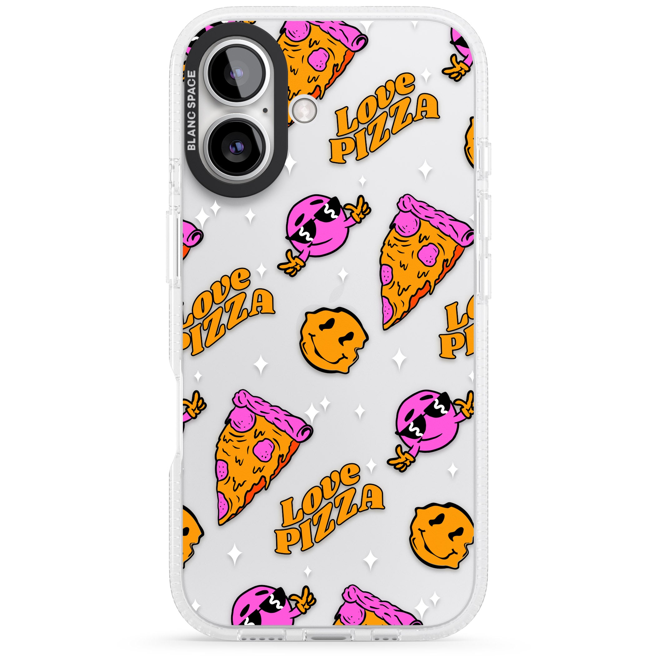 Psychedelic Love Pizza Pattern (Clear) iPhone 16 / 16 Plus Clear Case Impact Air - Blanc Space