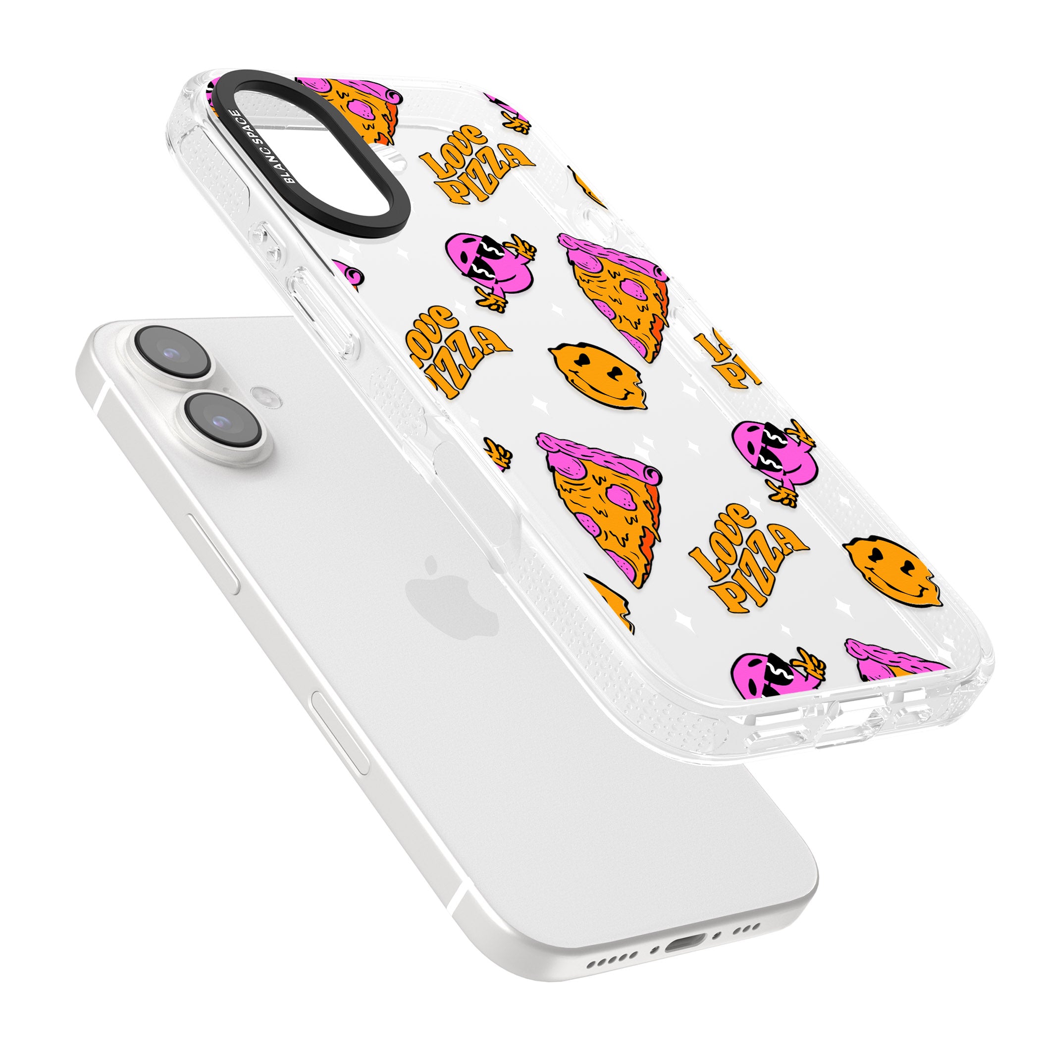Psychedelic Love Pizza Pattern (Clear) iPhone 16 / 16 Plus Clear Case Impact Air - Blanc Space
