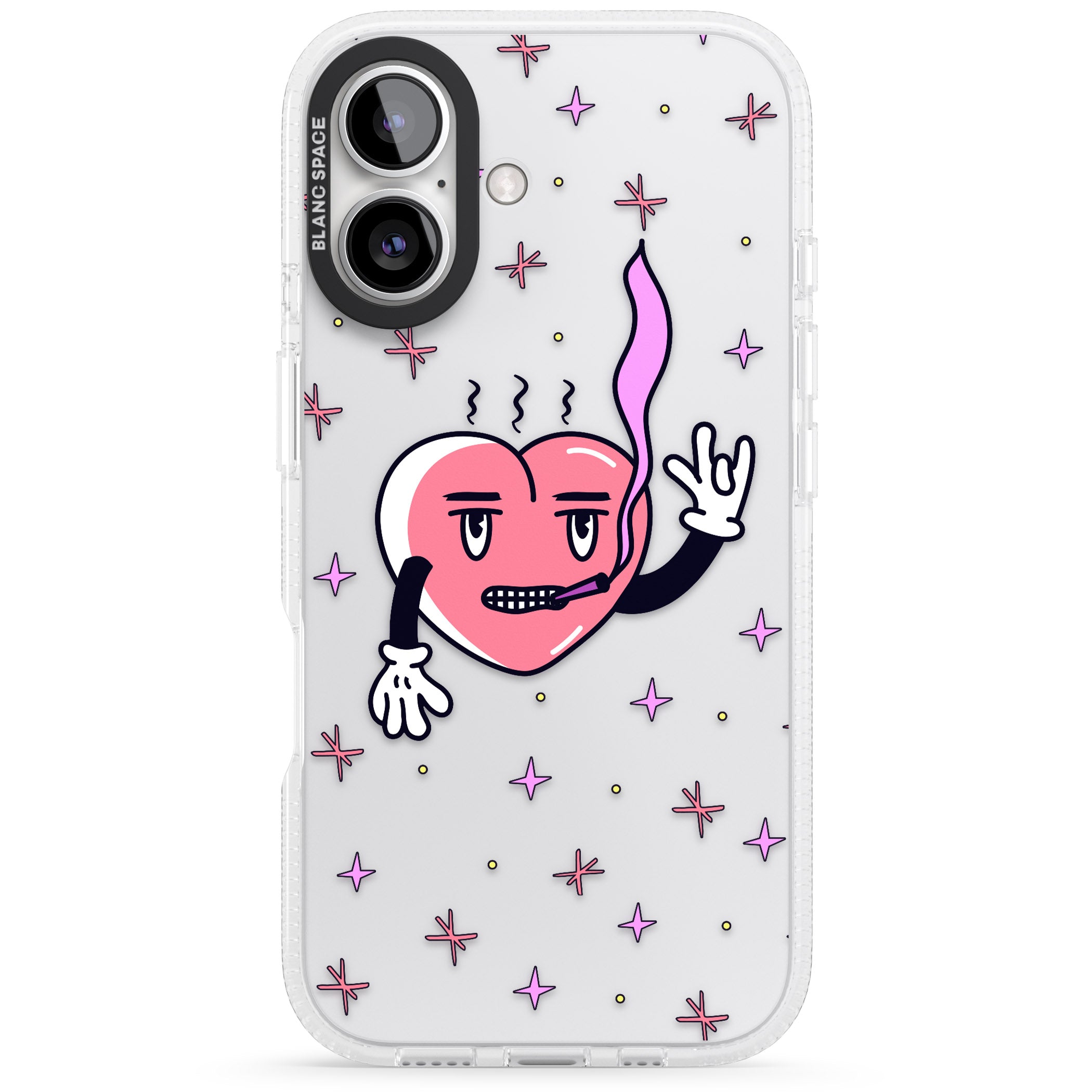 Rock n Roll Heart (Clear) iPhone 16 / 16 Plus Clear Case Impact Air - Blanc Space