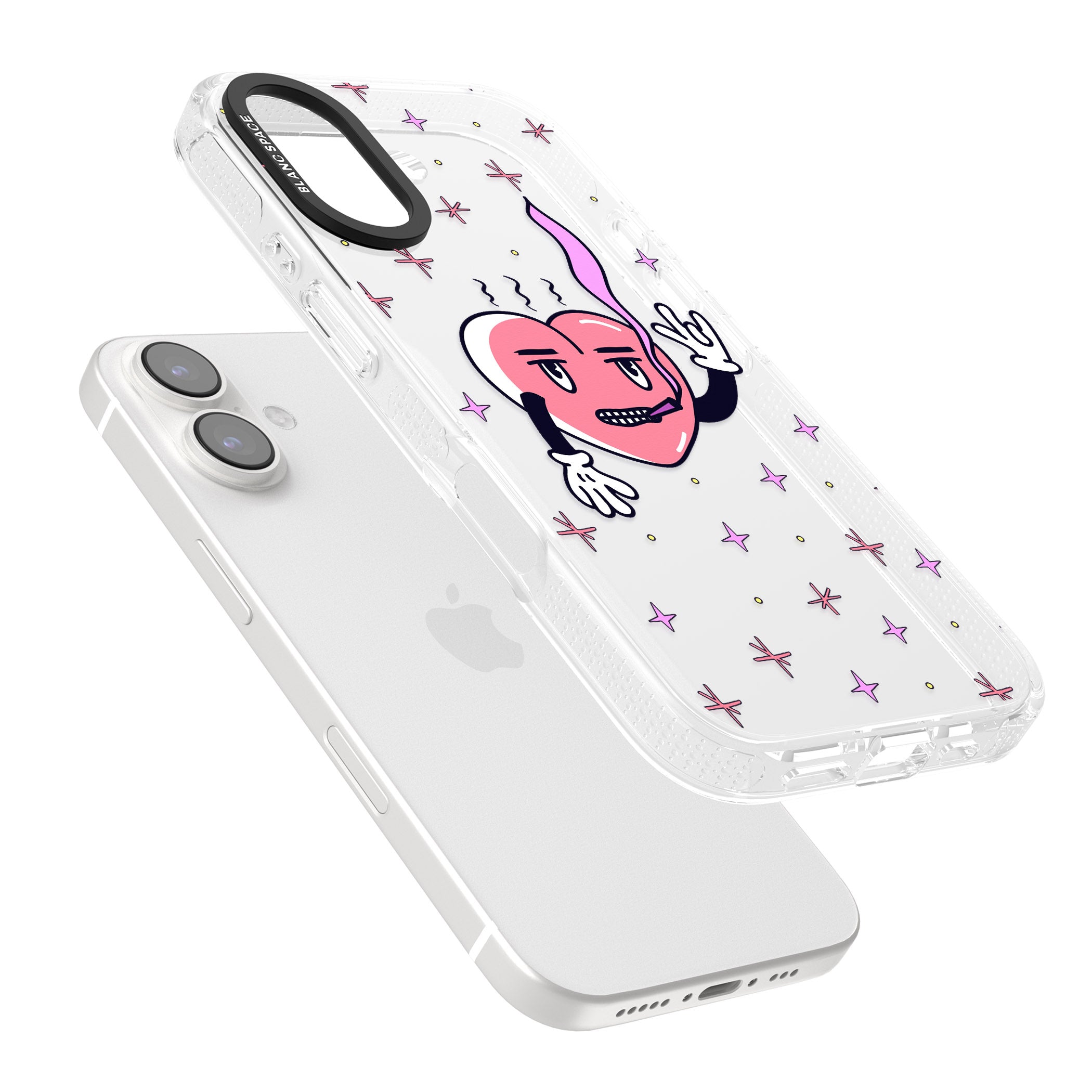 Rock n Roll Heart (Clear) iPhone 16 / 16 Plus Clear Case Impact Air - Blanc Space