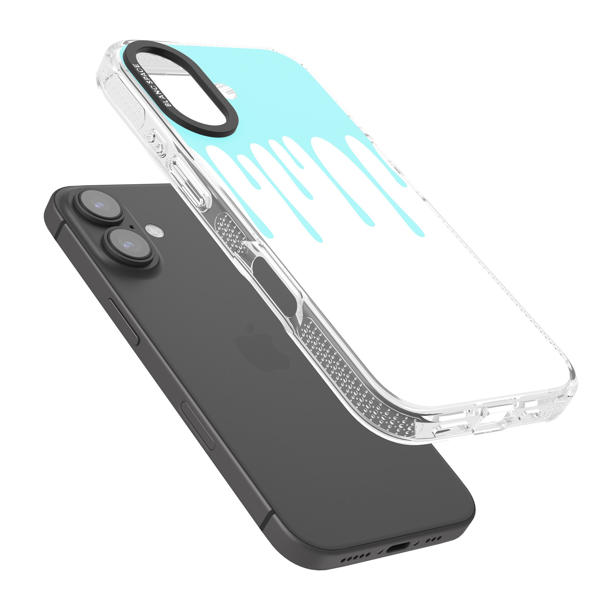 Melted Effect: Teal & White iPhone 16 / 16 Plus Clear Case Impact Air - Blanc Space