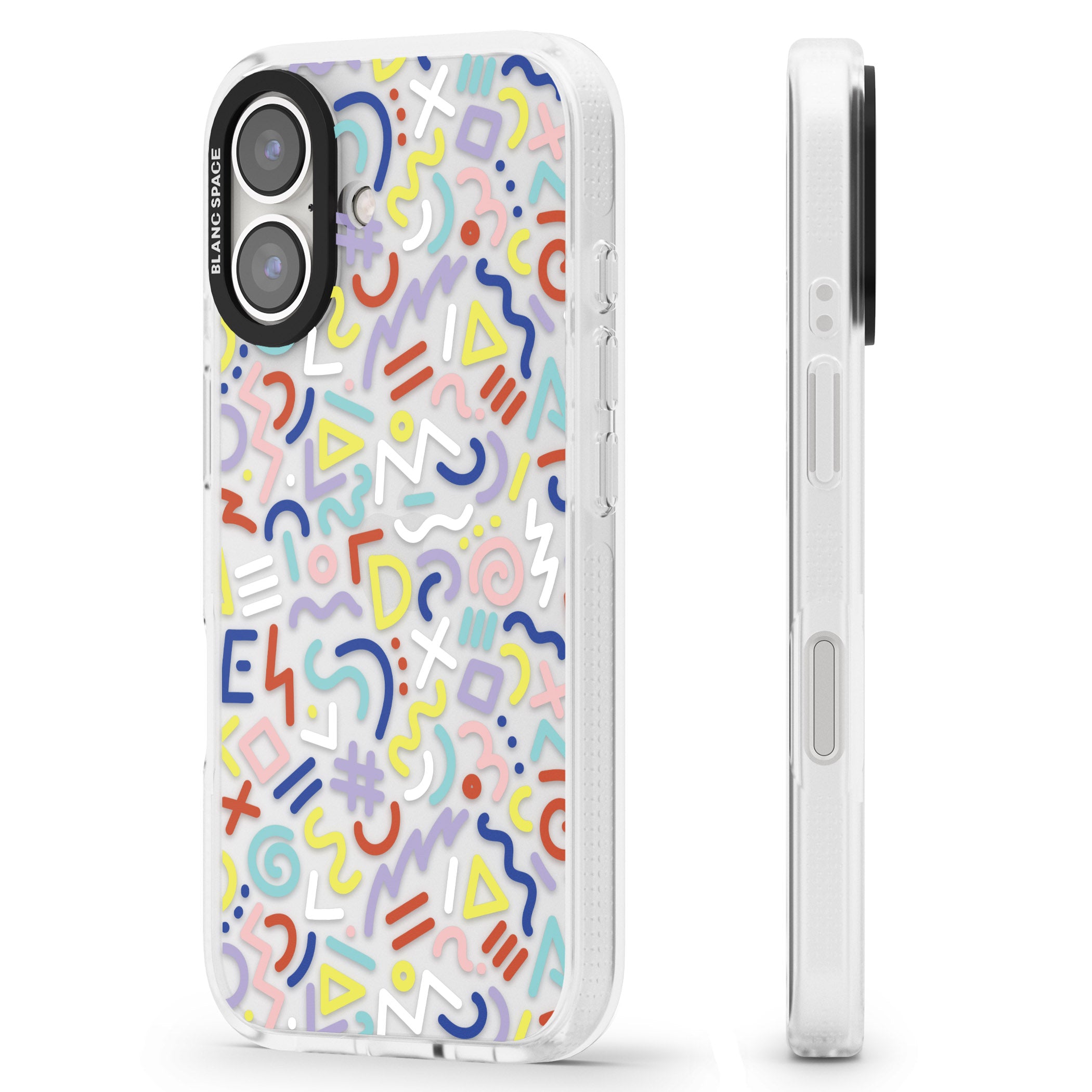 Colourful Mixed Shapes Retro Pattern Design iPhone 16 / 16 Plus Clear Case Impact Air - Blanc Space