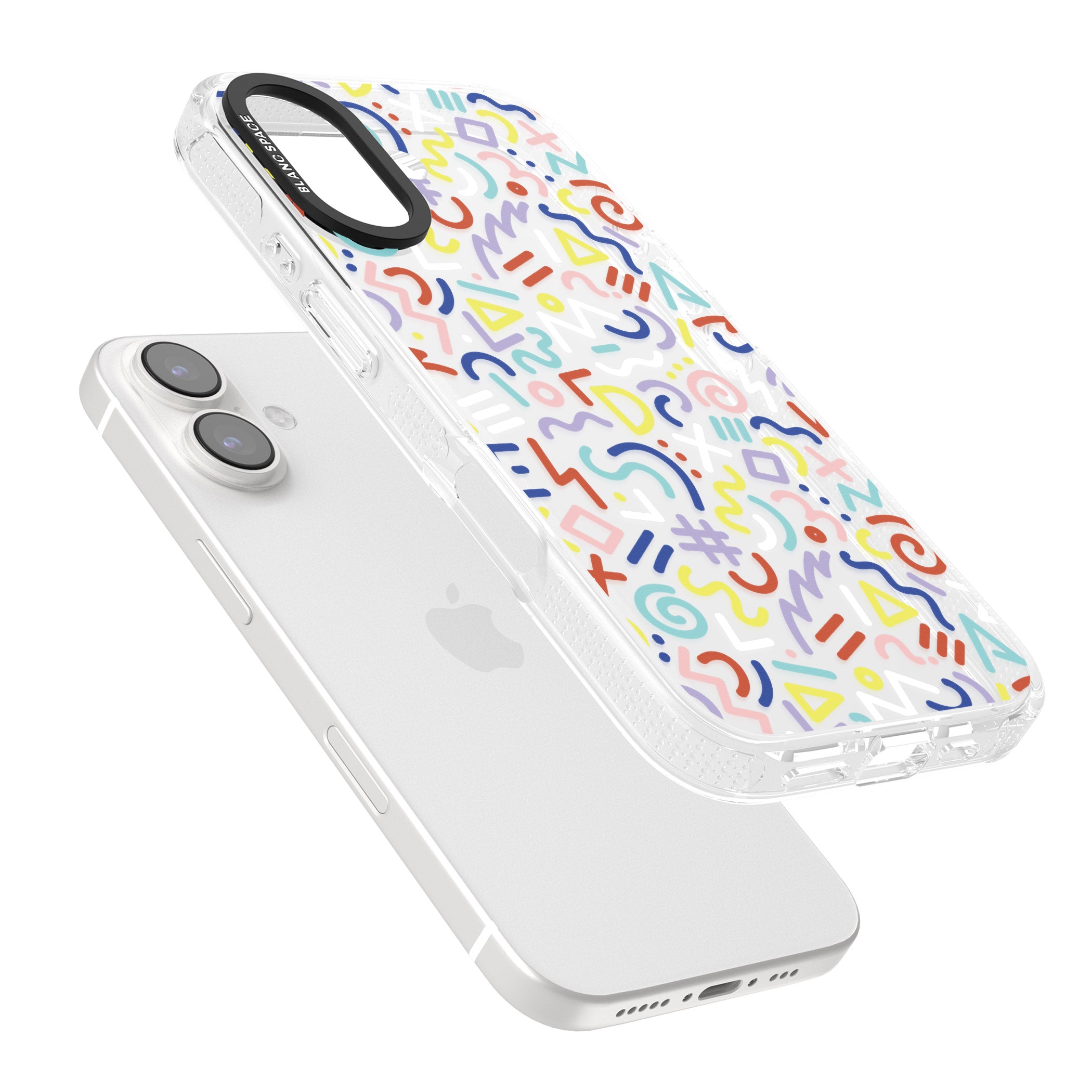 Colourful Mixed Shapes Retro Pattern Design iPhone 16 / 16 Plus Clear Case Impact Air - Blanc Space