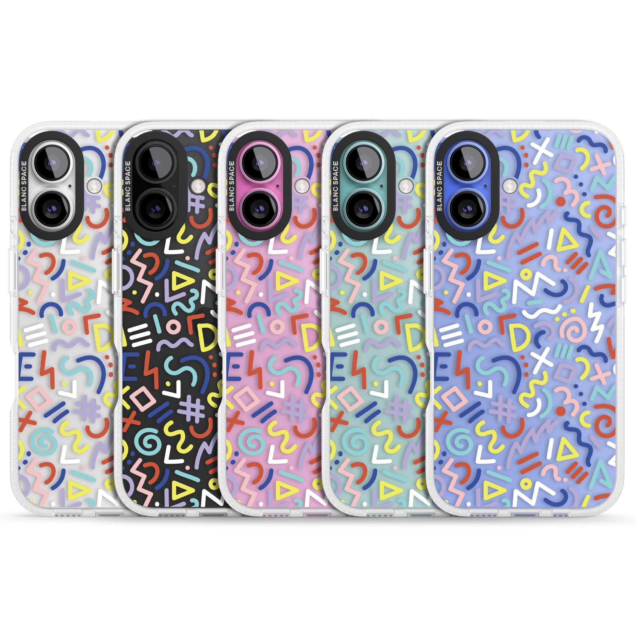 Colourful Mixed Shapes Retro Pattern Design iPhone 16 / 16 Plus Clear Case Impact Air - Blanc Space