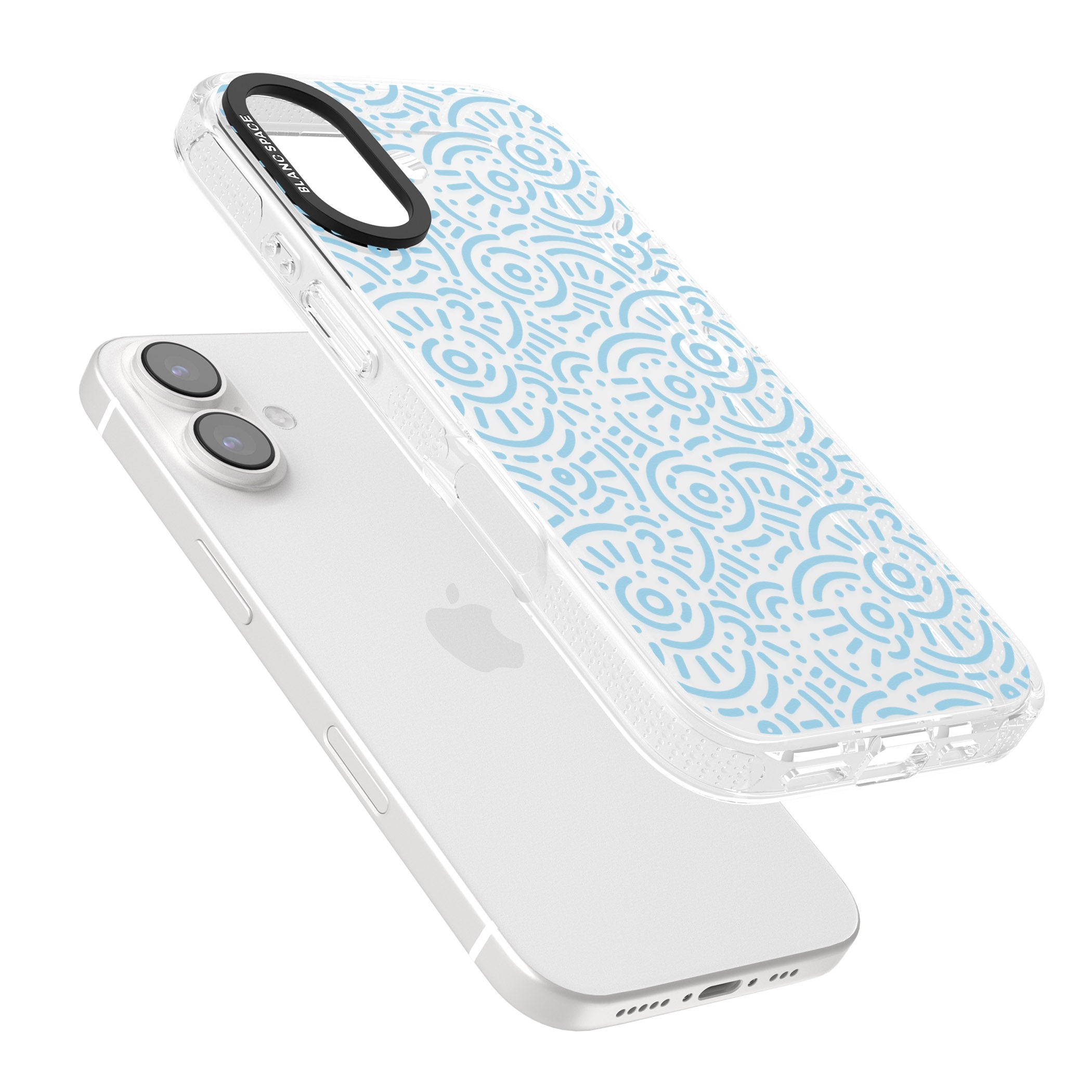 Light Blue Pattern Memphis Retro Pattern Design iPhone 16 / 16 Plus Clear Case Impact Air - Blanc Space