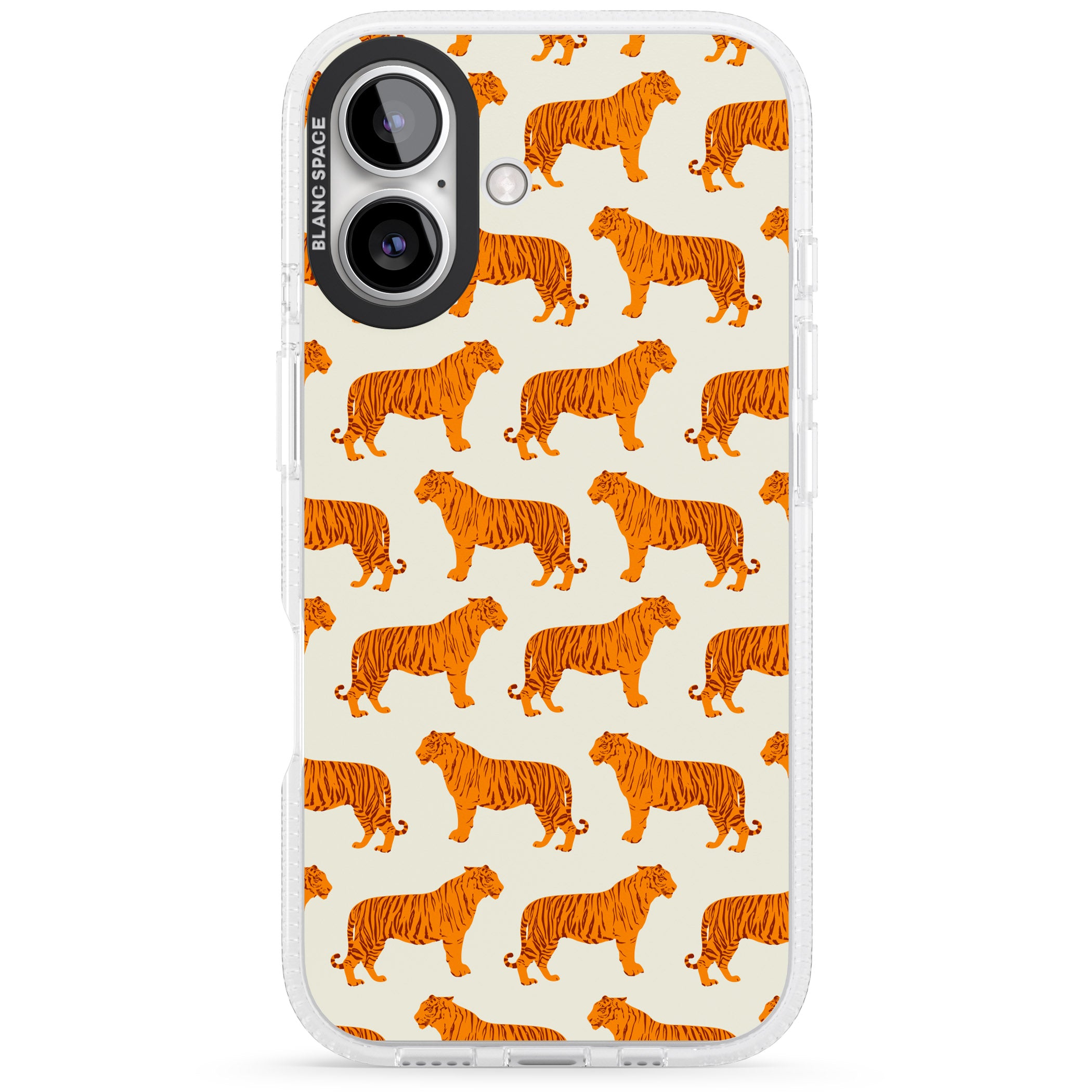 Trendy Tiger Patterns Tigers On Khaki iPhone 16 / 16 Plus Clear Case Impact Air - Blanc Space