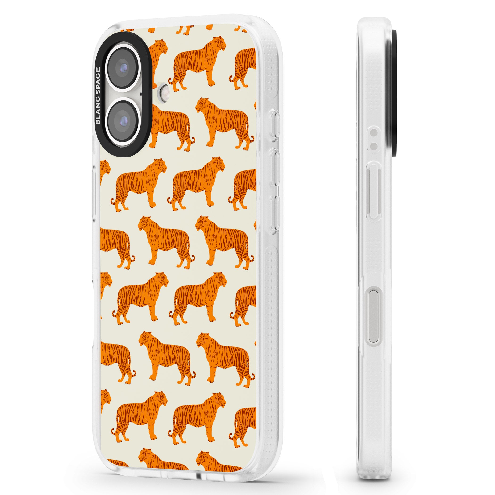 Trendy Tiger Patterns Tigers On Khaki iPhone 16 / 16 Plus Clear Case Impact Air - Blanc Space