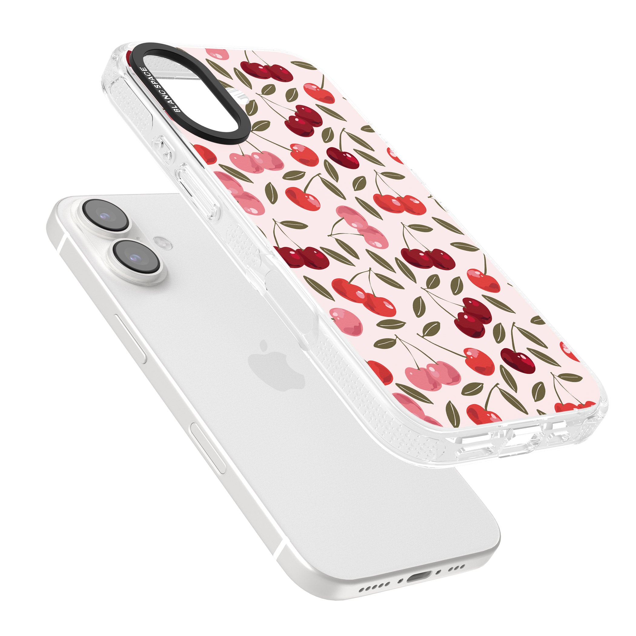 Fruity & Fun Patterns Cherries iPhone 16 / 16 Plus Clear Case Impact Air - Blanc Space