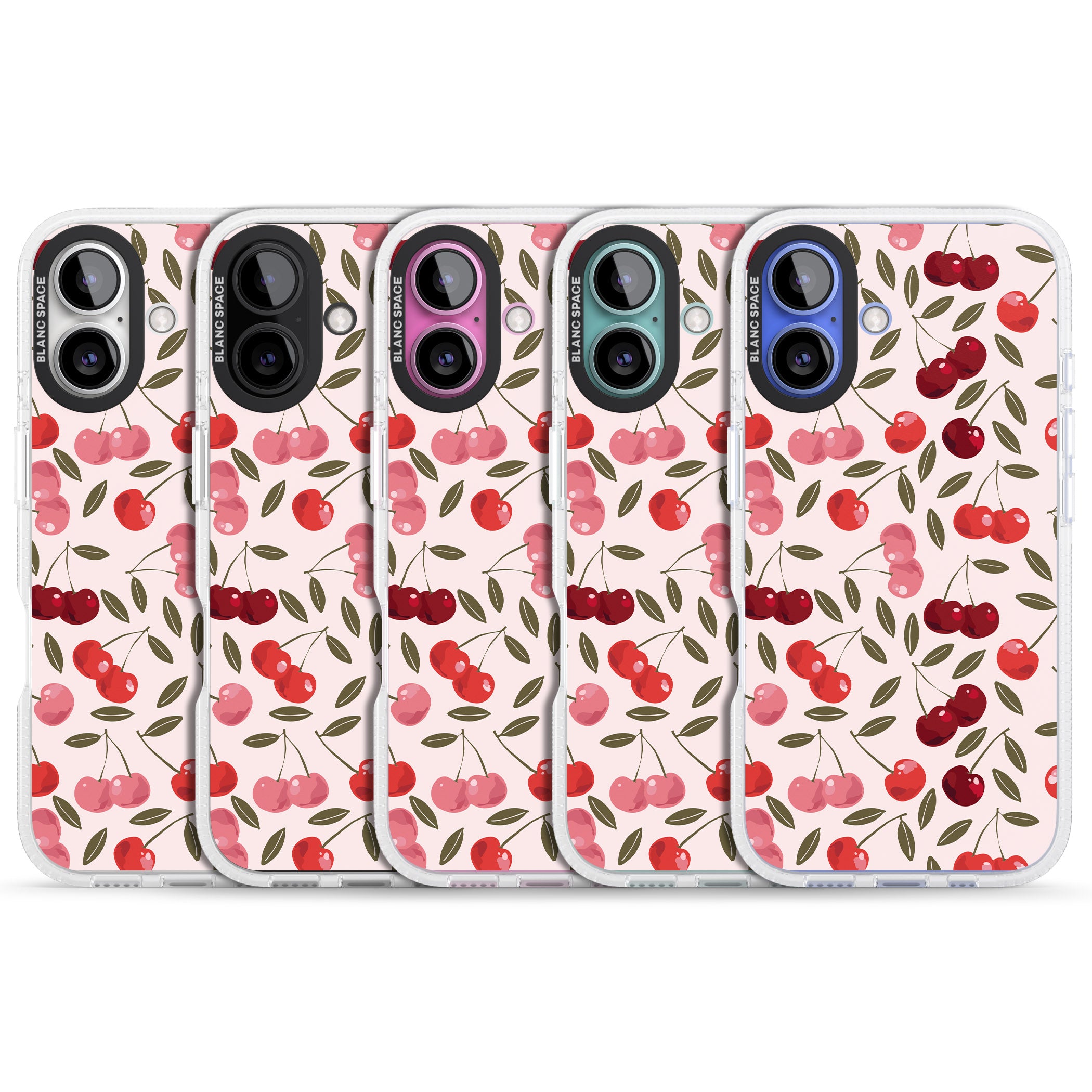 Fruity & Fun Patterns Cherries iPhone 16 / 16 Plus Clear Case Impact Air - Blanc Space
