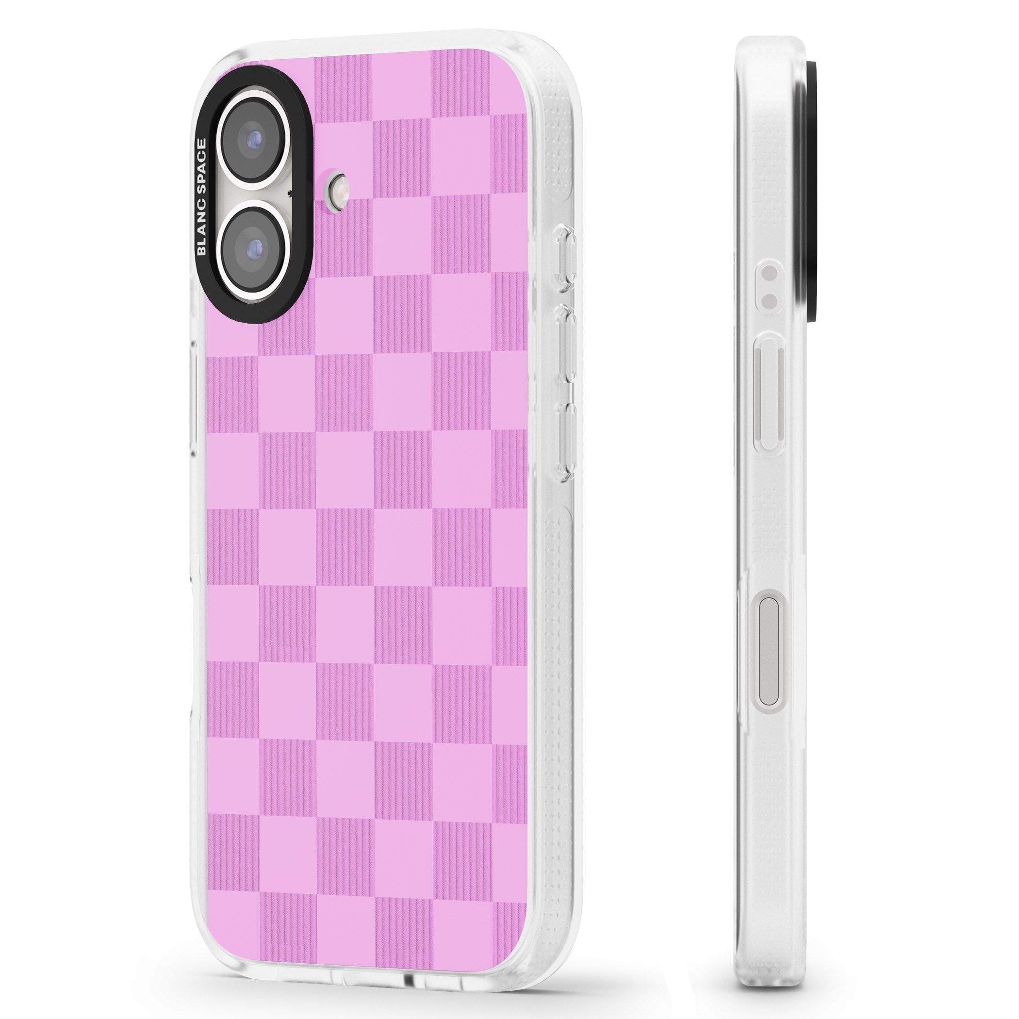 BUBBLEGUM CHECKERED iPhone 16 / 16 Plus Clear Case Impact Air - Blanc Space