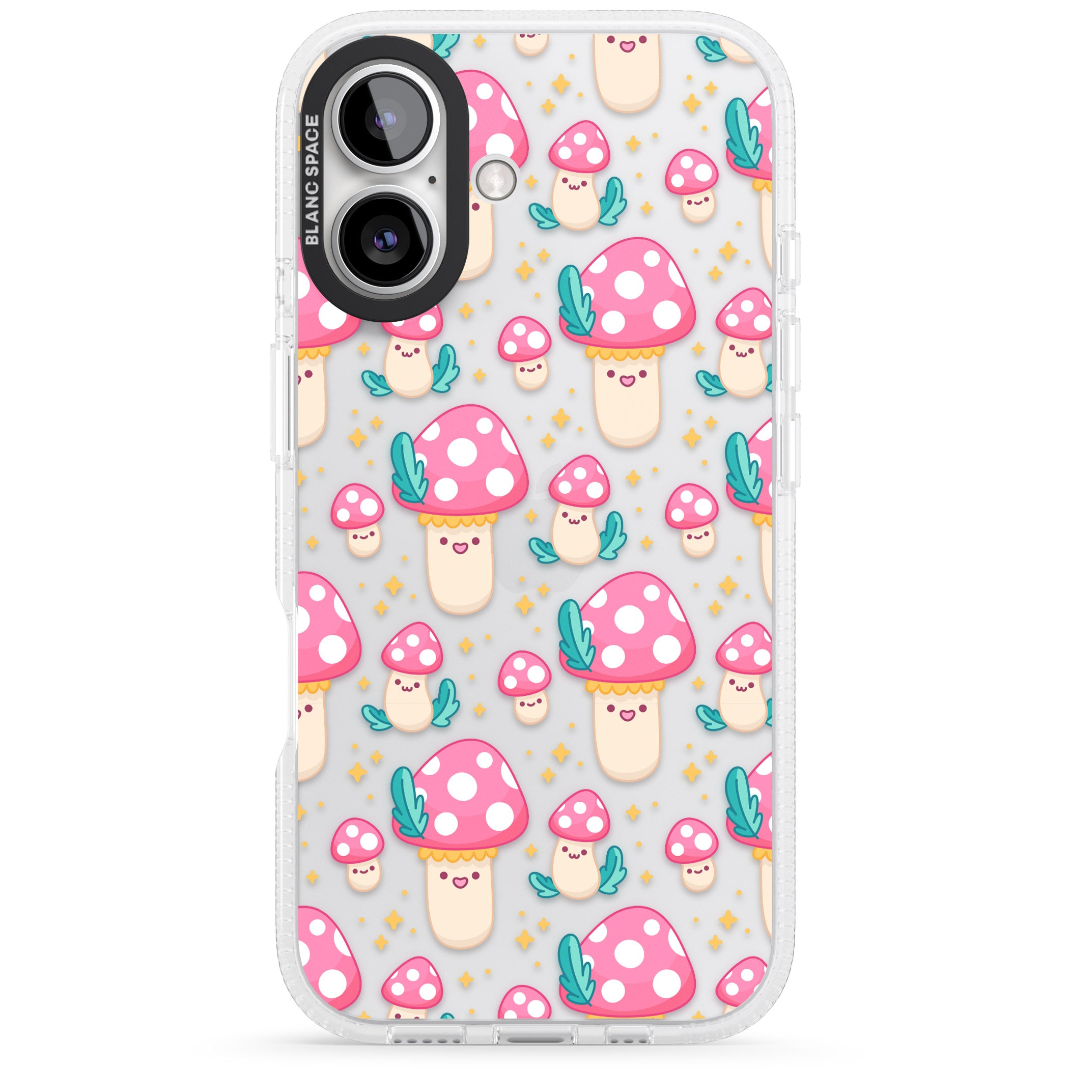 Cute Mushrooms Pattern iPhone 16 / 16 Plus Clear Case Impact Air - Blanc Space