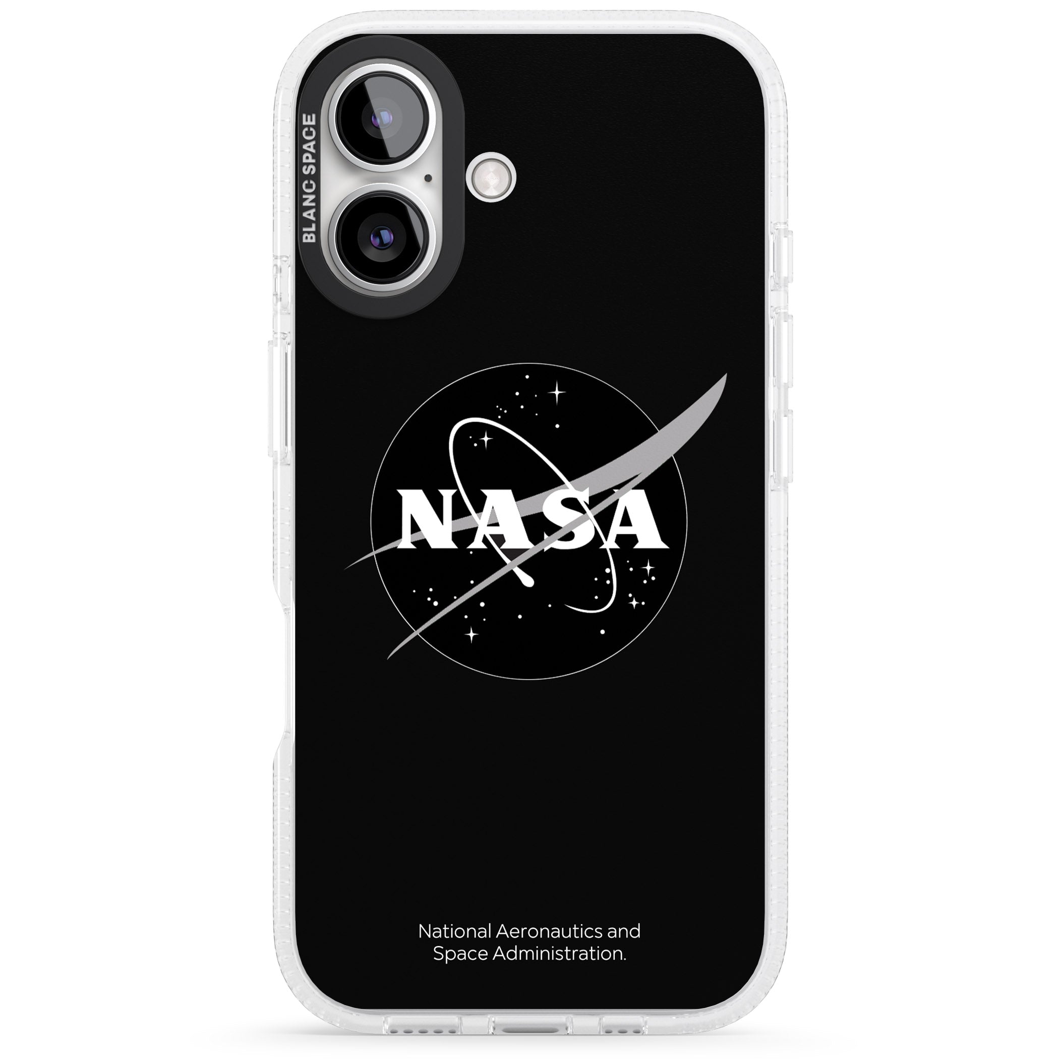 Dark NASA Meatball iPhone 16 / 16 Plus Clear Case Impact Air - Blanc Space