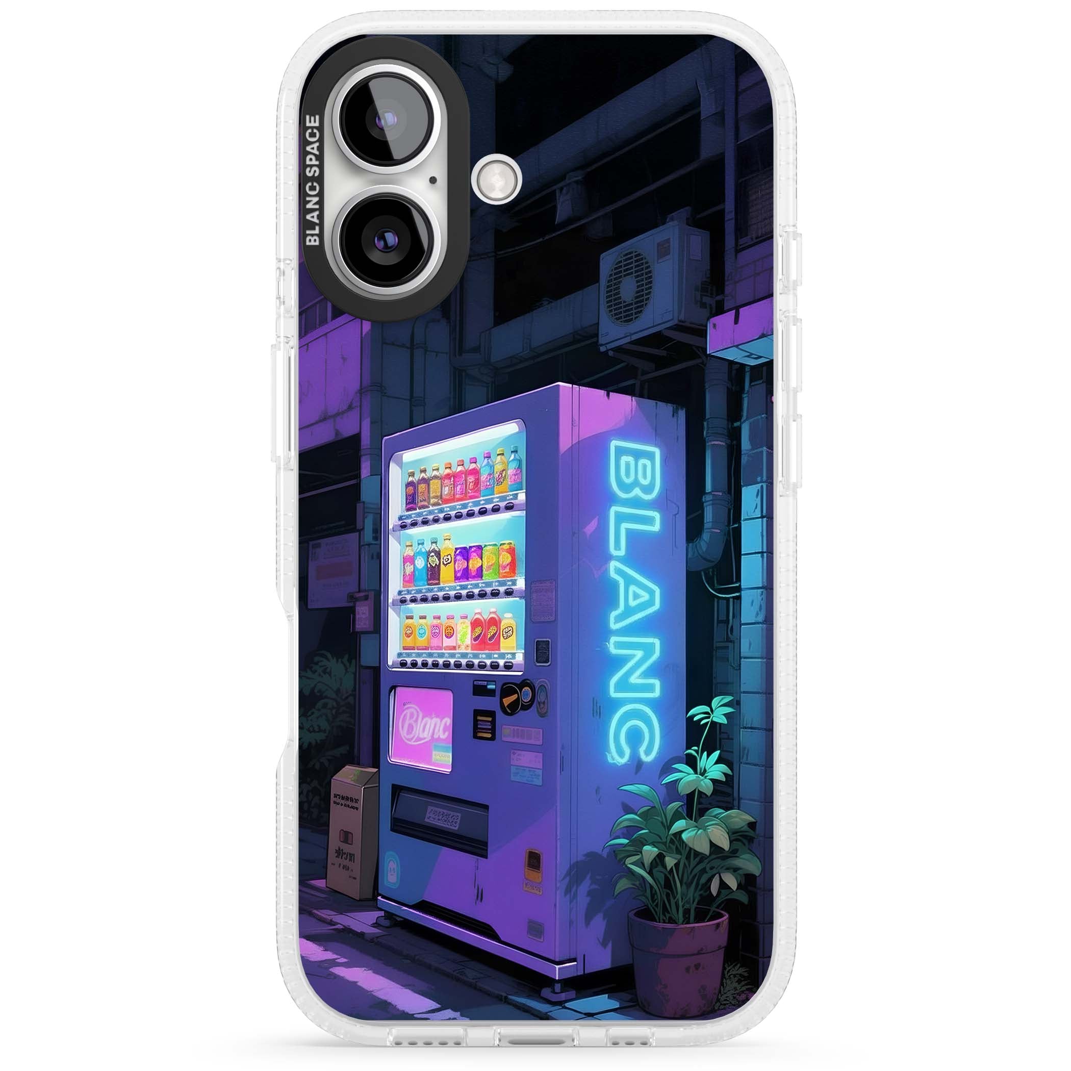Shibuya Glow Japanese iPhone case featuring a glowing Tokyo vending machine, neon signage, and moody purple alleyway | Clear Case Impact Air case for iPhone 16, iPhone 16 Plus