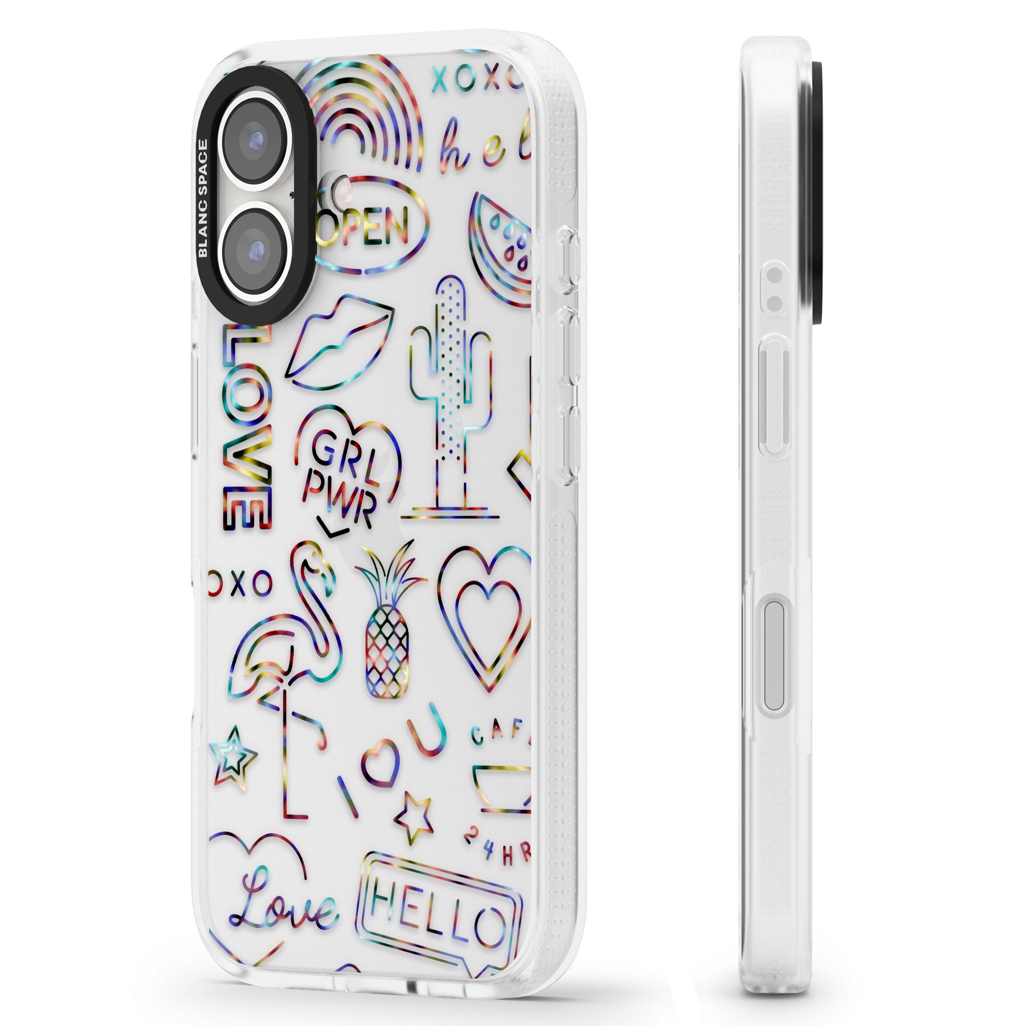 Funky nebula Neon Sign iPhone 16 / 16 Plus Clear Case Impact Air - Blanc Space