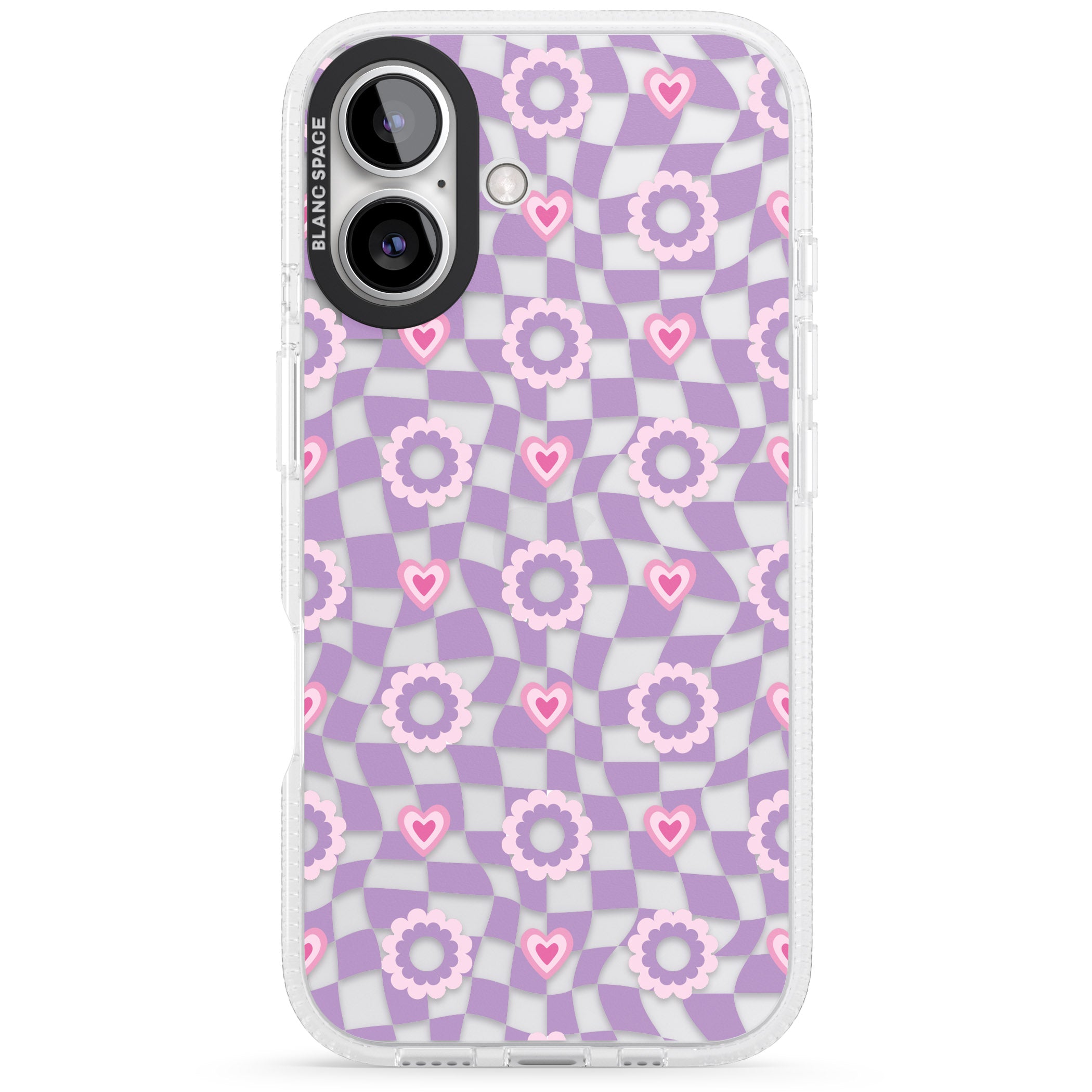 Checkered Love Pattern iPhone 16 / 16 Plus Clear Case Impact Air - Blanc Space