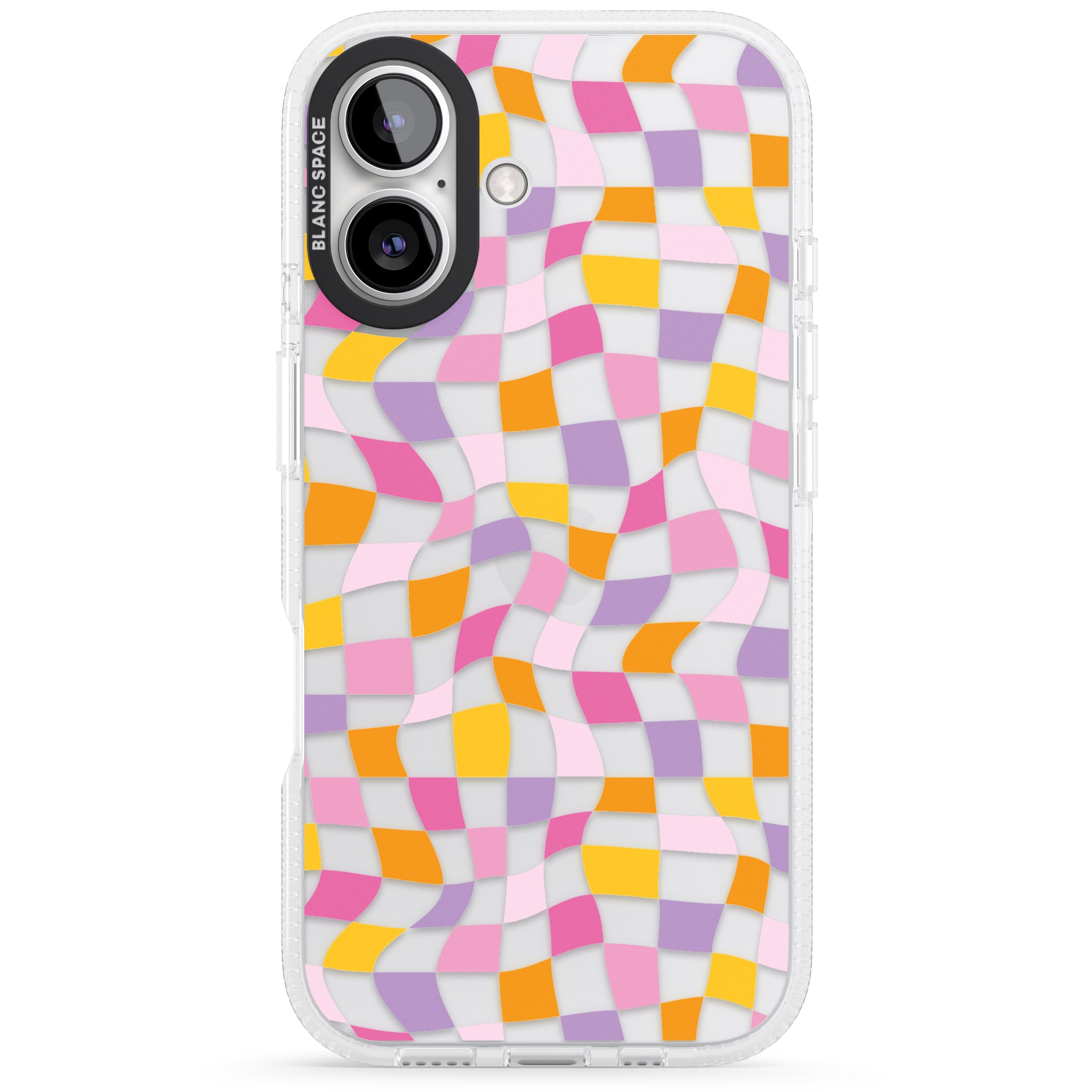 Wonky Squares Pattern iPhone 16 / 16 Plus Clear Case Impact Air - Blanc Space