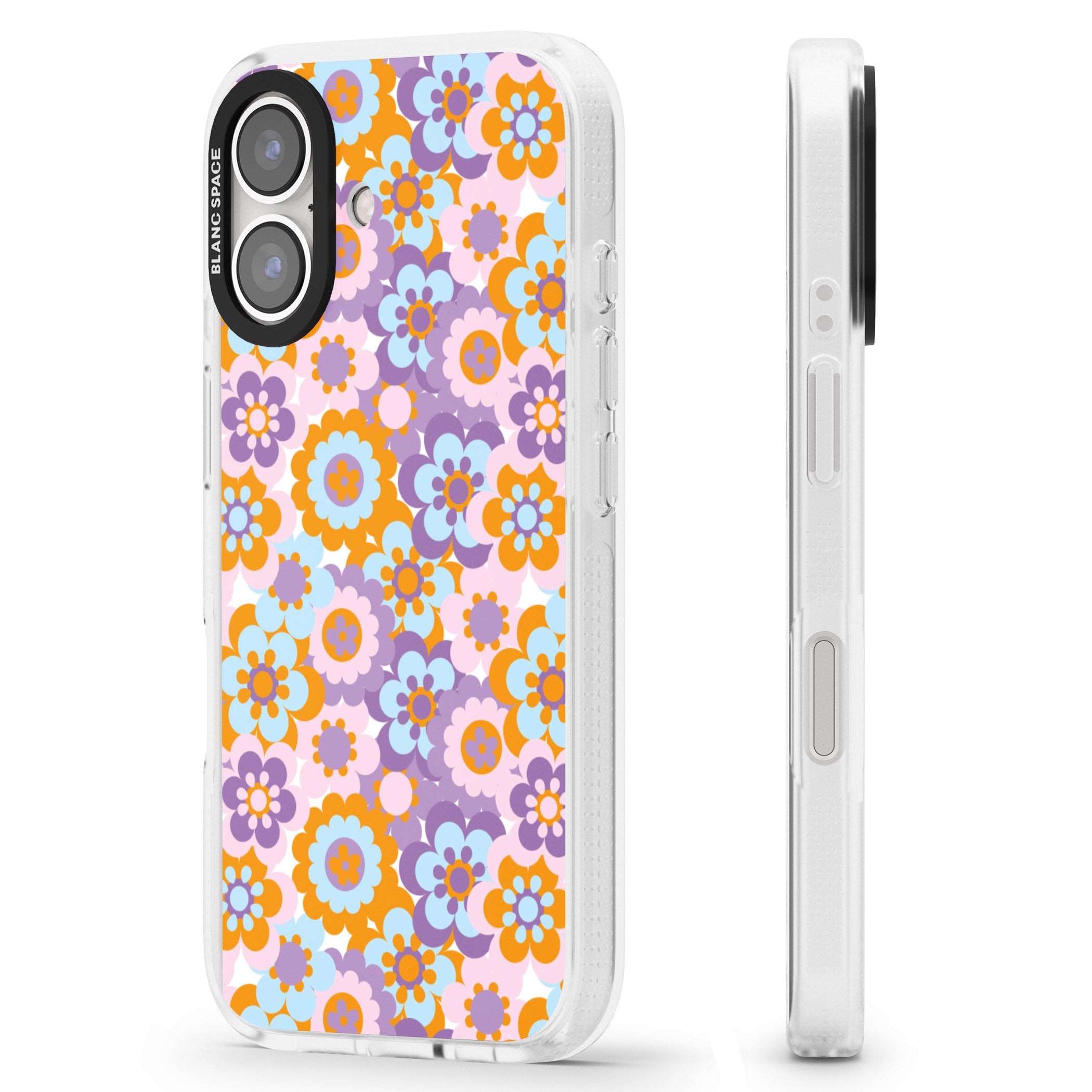 Flower Power Pattern iPhone 16 / 16 Plus Clear Case Impact Air - Blanc Space