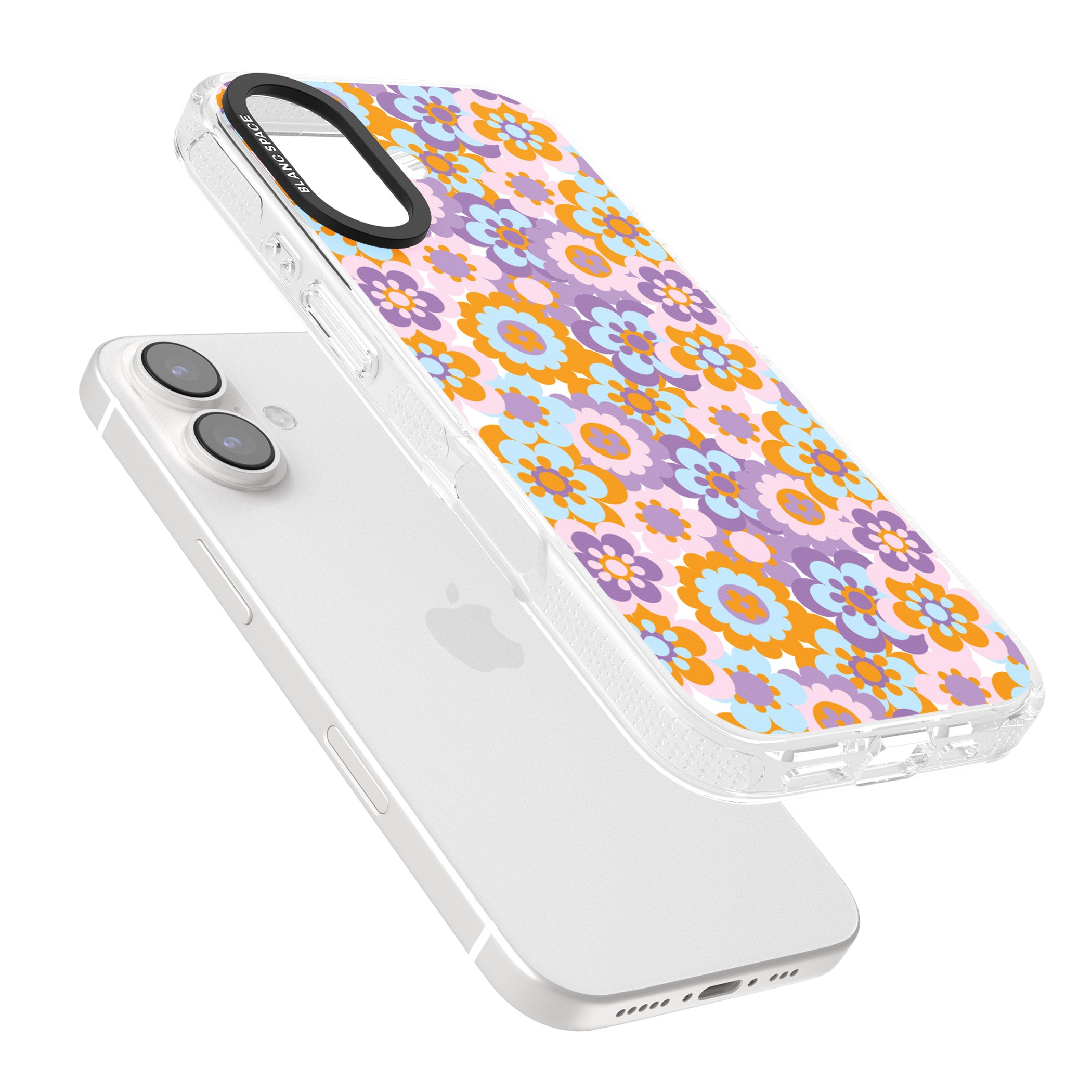 Flower Power Pattern iPhone 16 / 16 Plus Clear Case Impact Air - Blanc Space