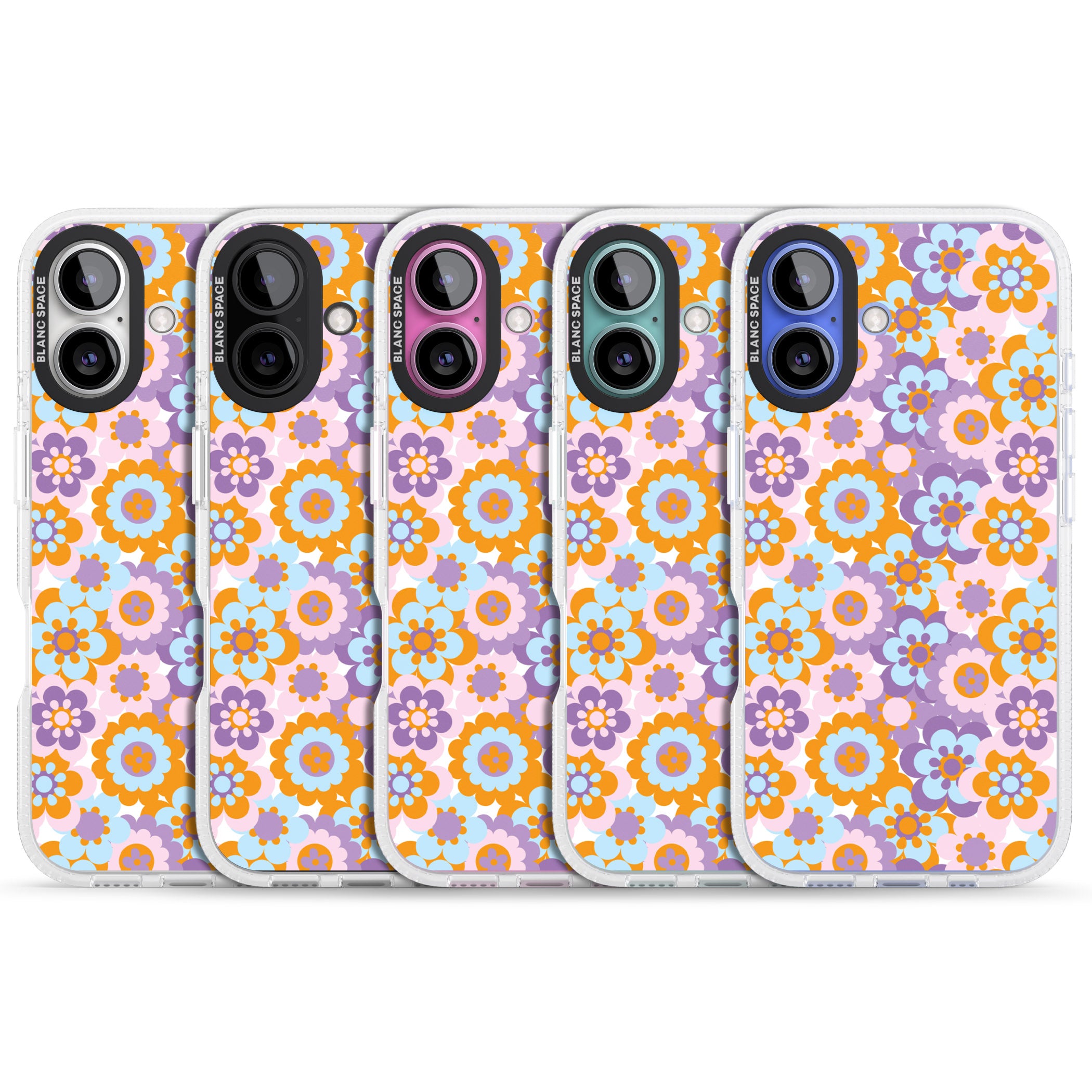 Flower Power Pattern iPhone 16 / 16 Plus Clear Case Impact Air - Blanc Space