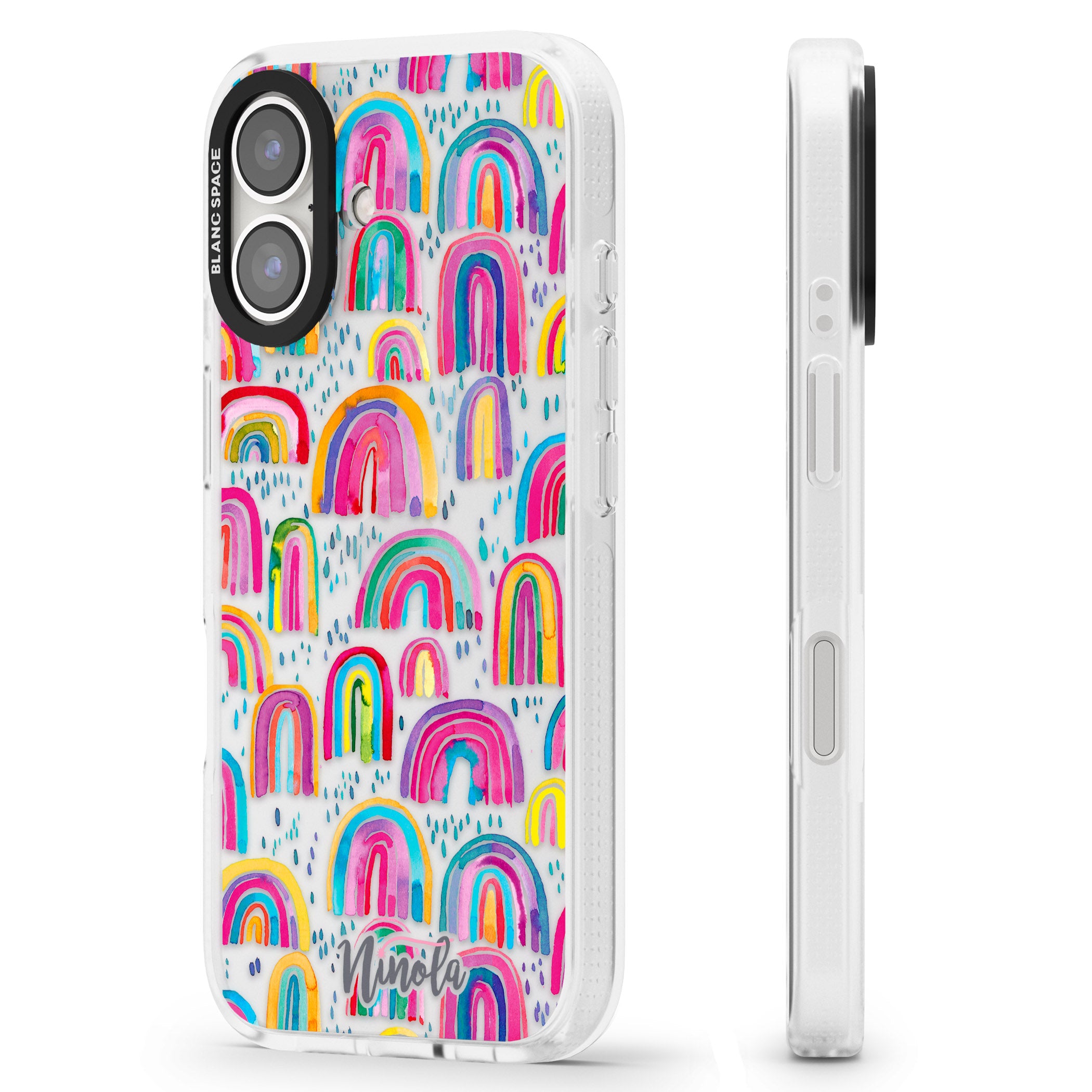 Cute Watercolor Rainbows iPhone 16 / 16 Plus Clear Case Impact Air - Blanc Space