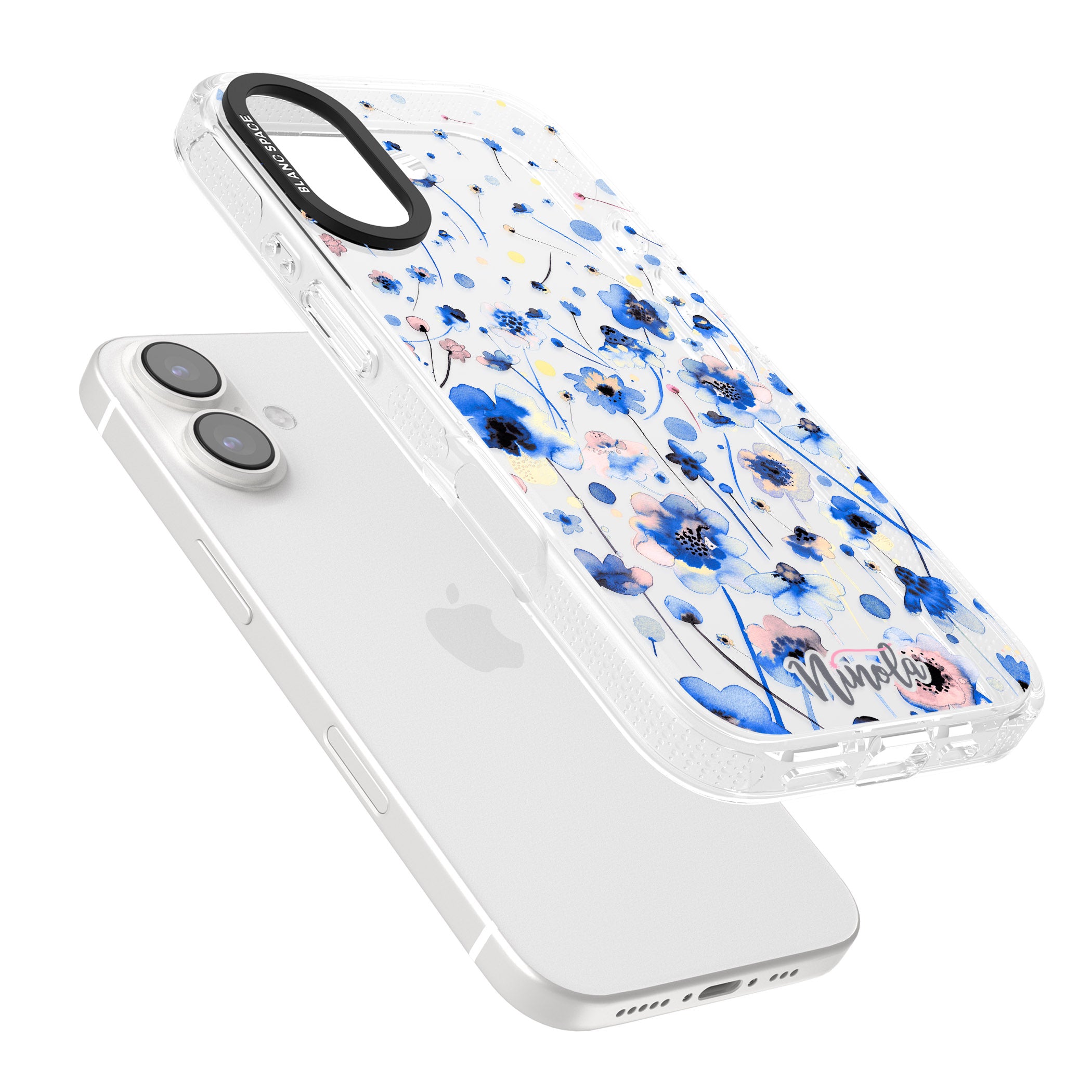 Ink Flowers Blue iPhone 16 / 16 Plus Clear Case Impact Air - Blanc Space