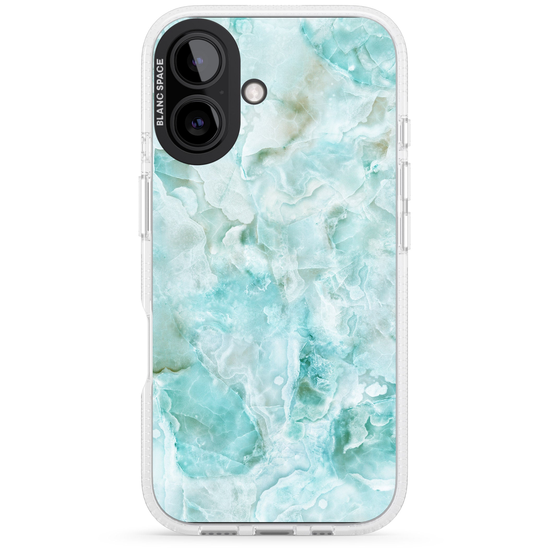 Turquoise Aqua Onyx Marble iPhone 16 / 16 Plus Clear Case Impact Air - Blanc Space
