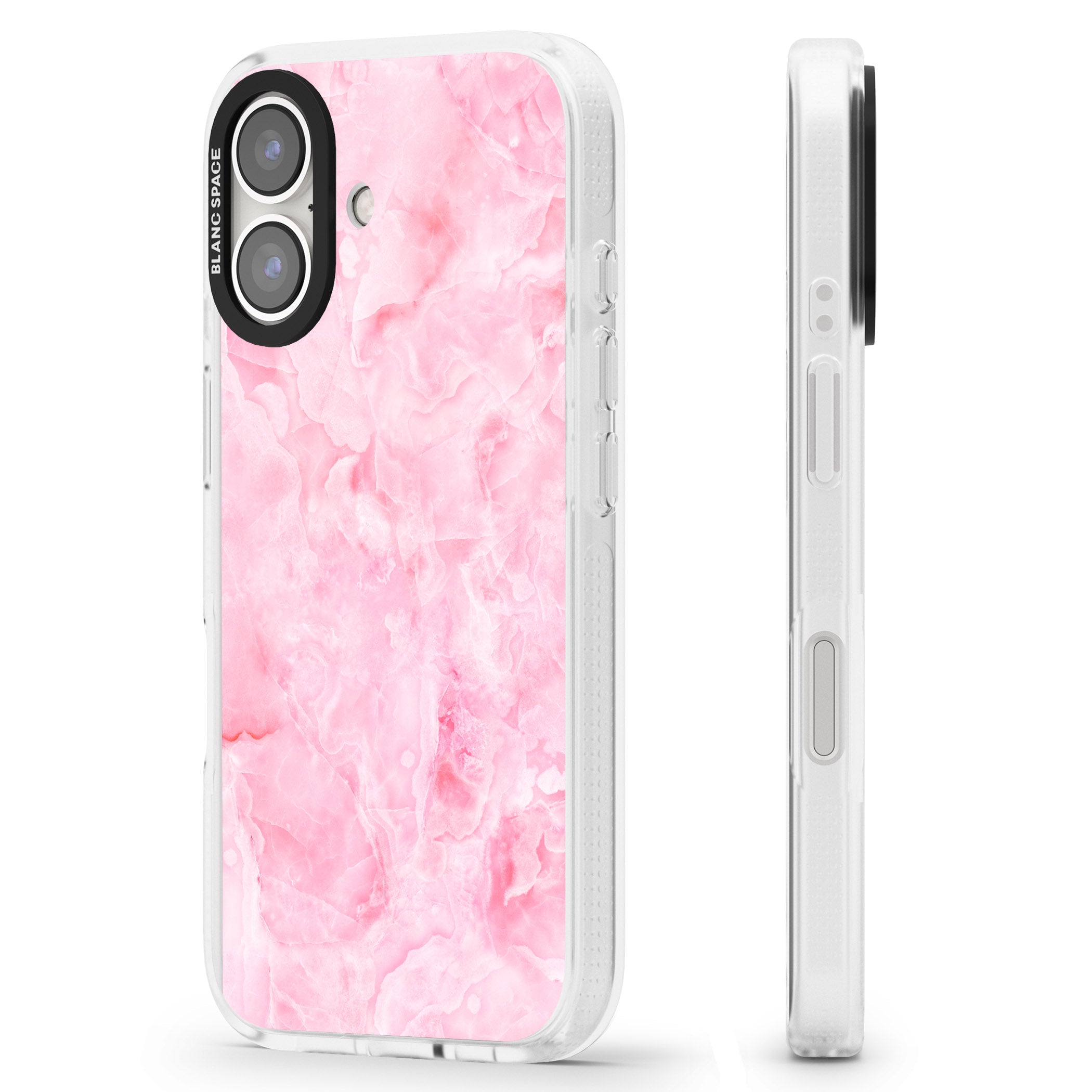 Bright Pink Onyx Marble Texture iPhone 16 / 16 Plus Clear Case Impact Air - Blanc Space