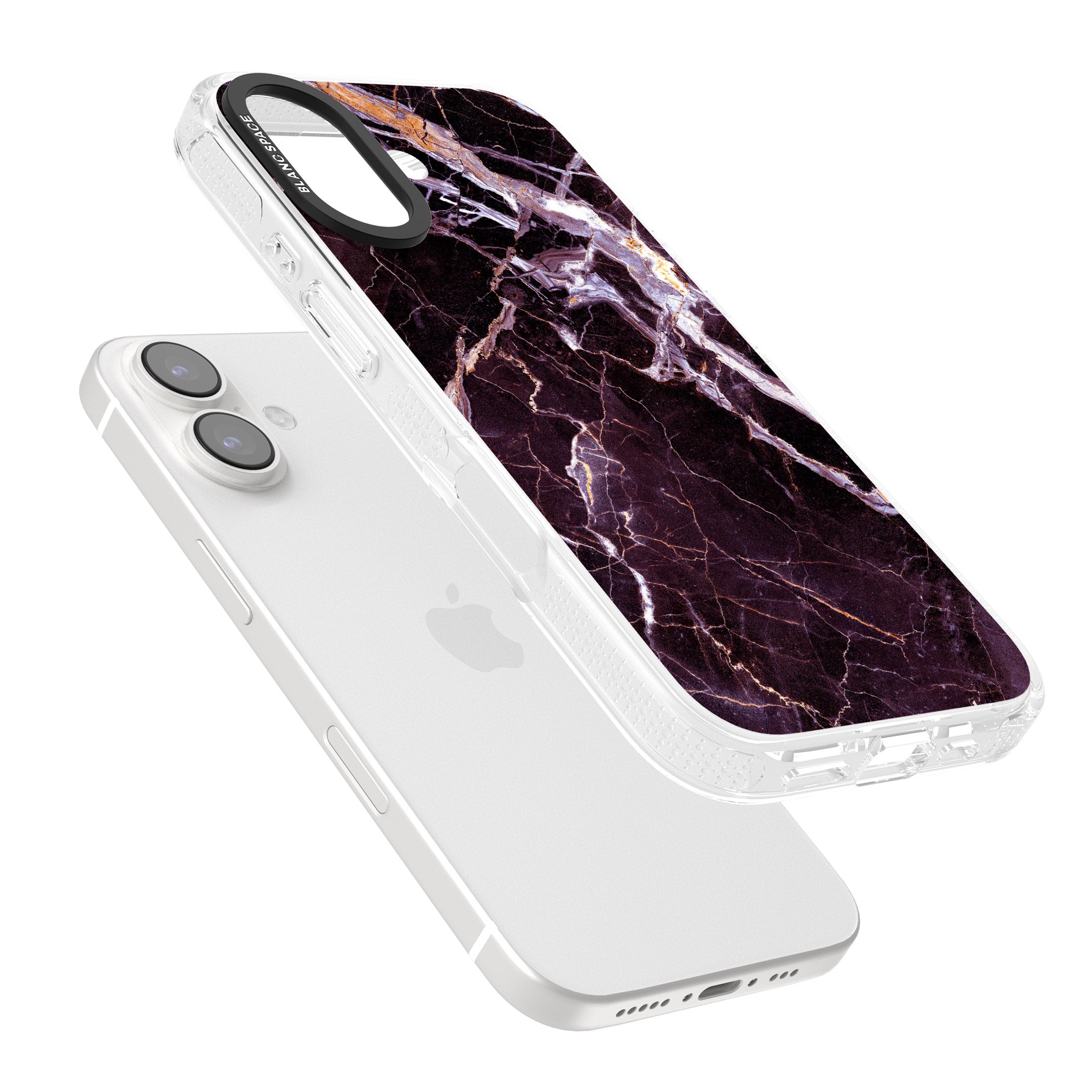 Black, Purple & Yellow shattered Marble iPhone 16 / 16 Plus Clear Case Impact Air - Blanc Space