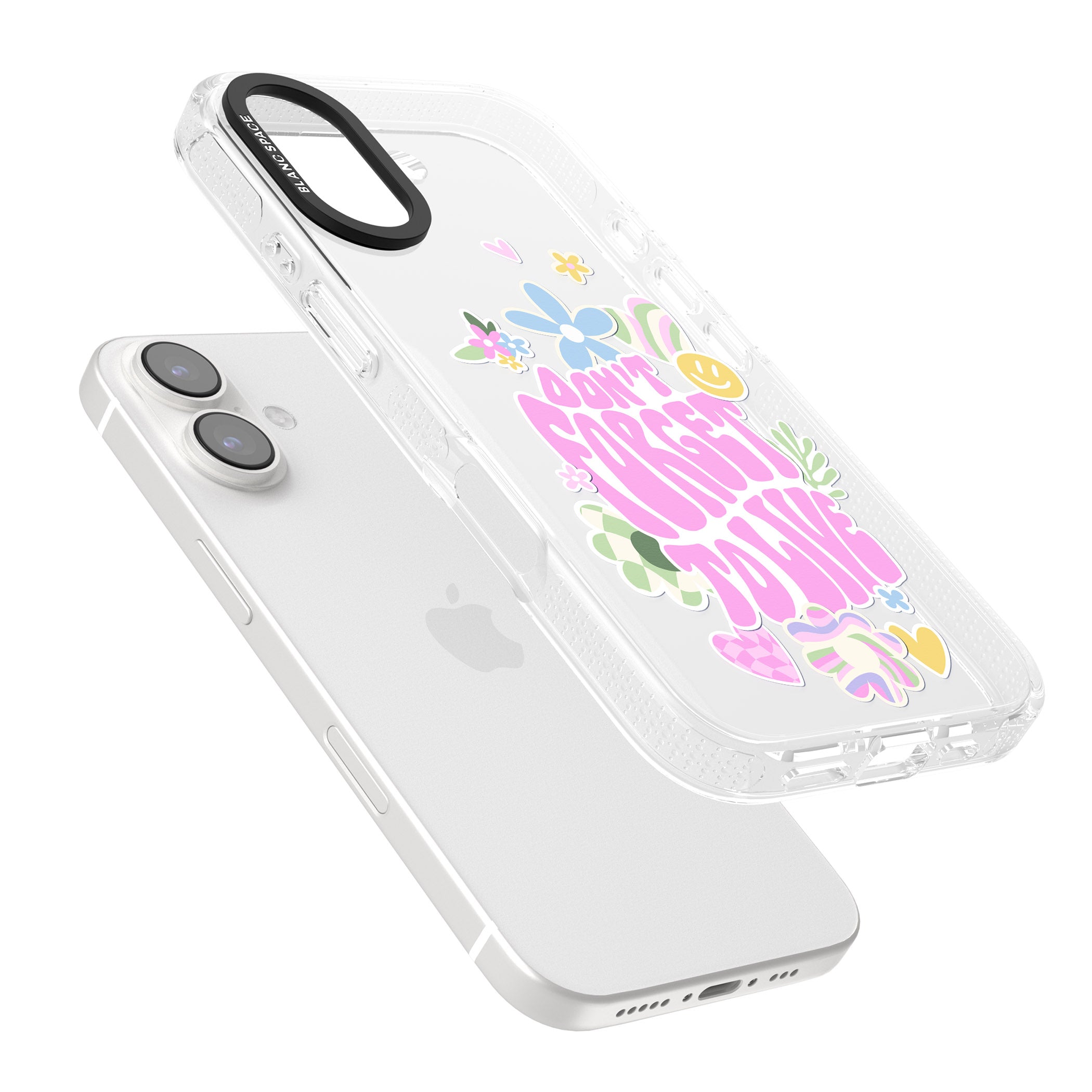 Don't Forget To Live iPhone 16 / 16 Plus Clear Case Impact Air - Blanc Space