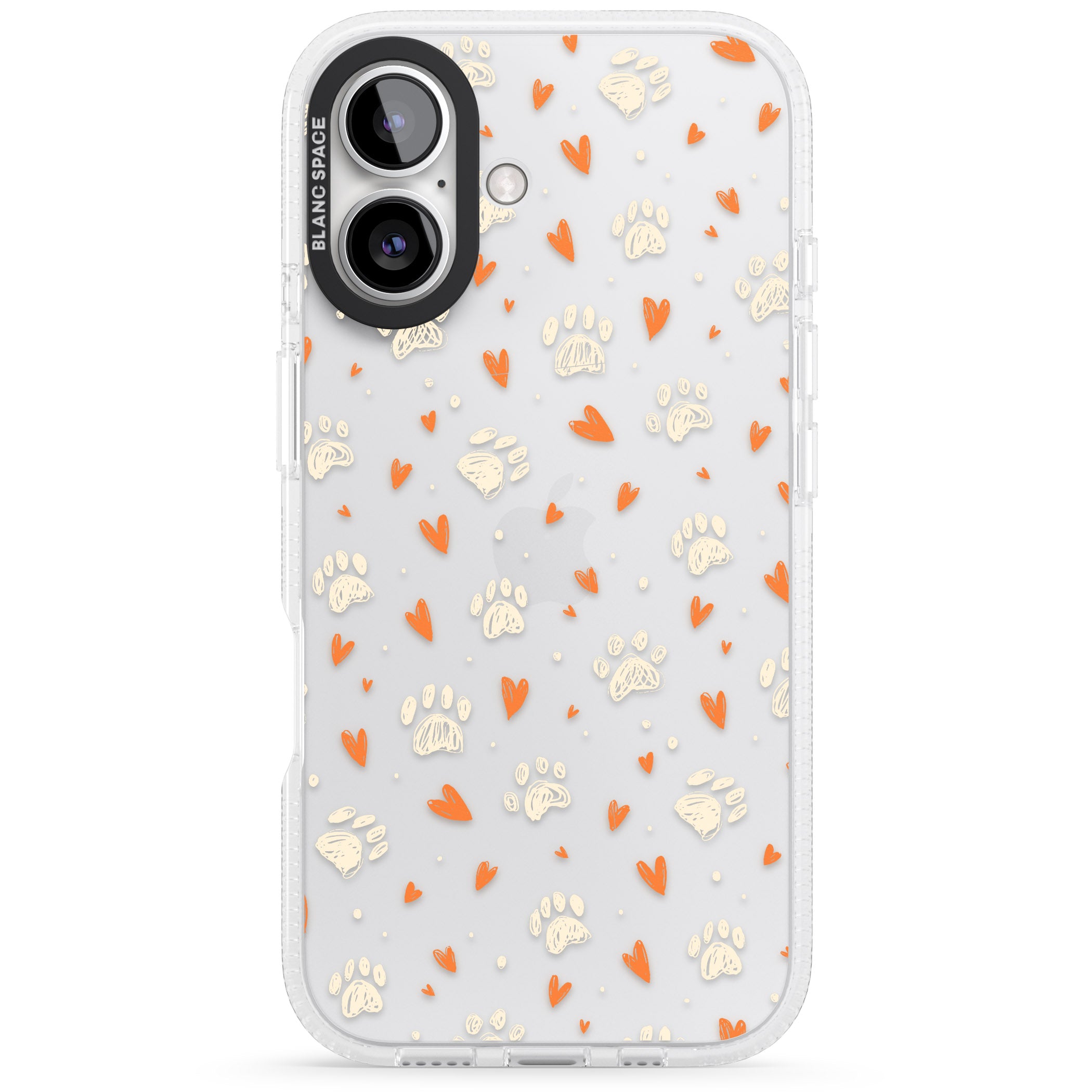 Paws & Hearts Pattern (Clear) iPhone 16 / 16 Plus Clear Case Impact Air - Blanc Space