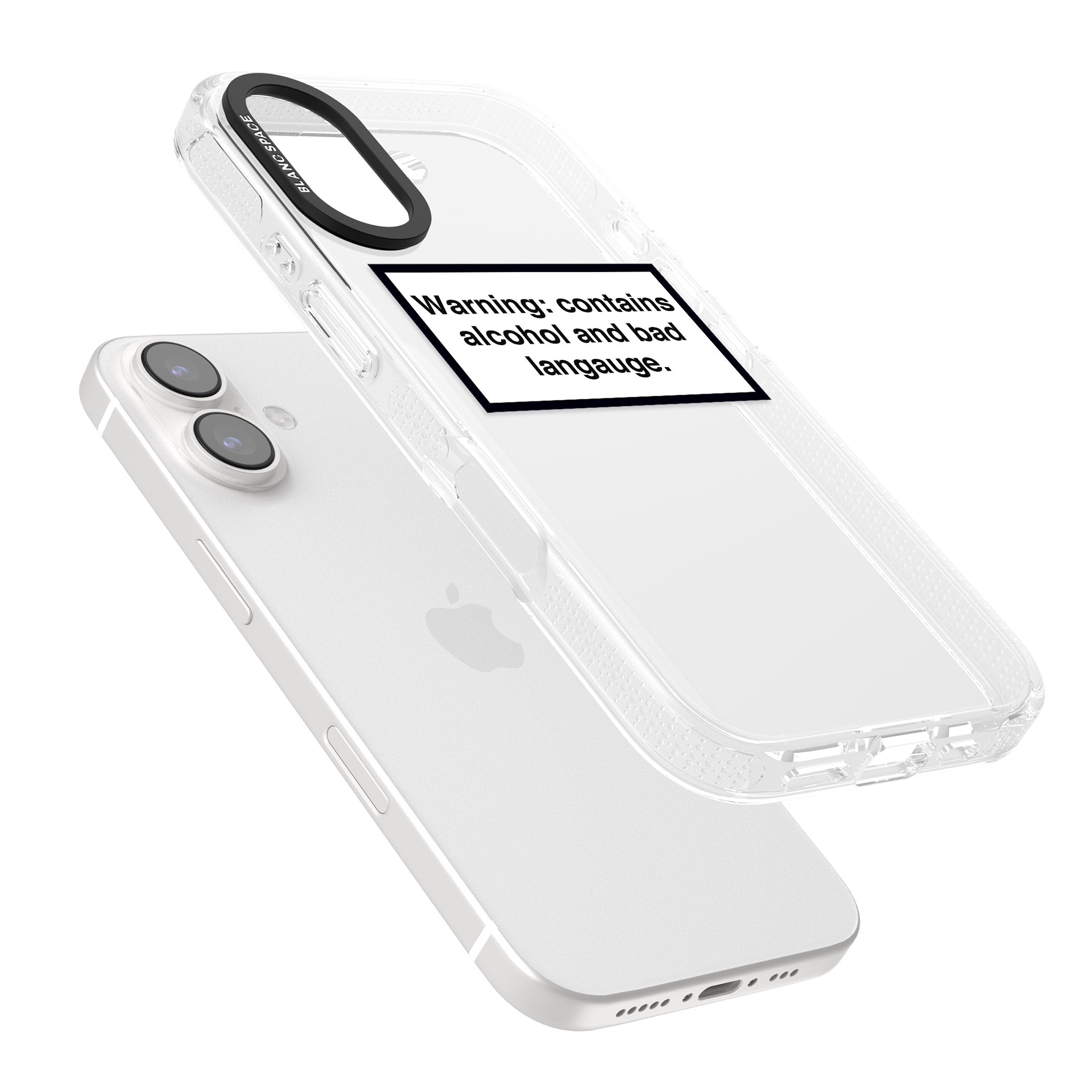 Warning: Contains Alcohol & Bad Language iPhone 16 / 16 Plus Clear Case Impact Air - Blanc Space